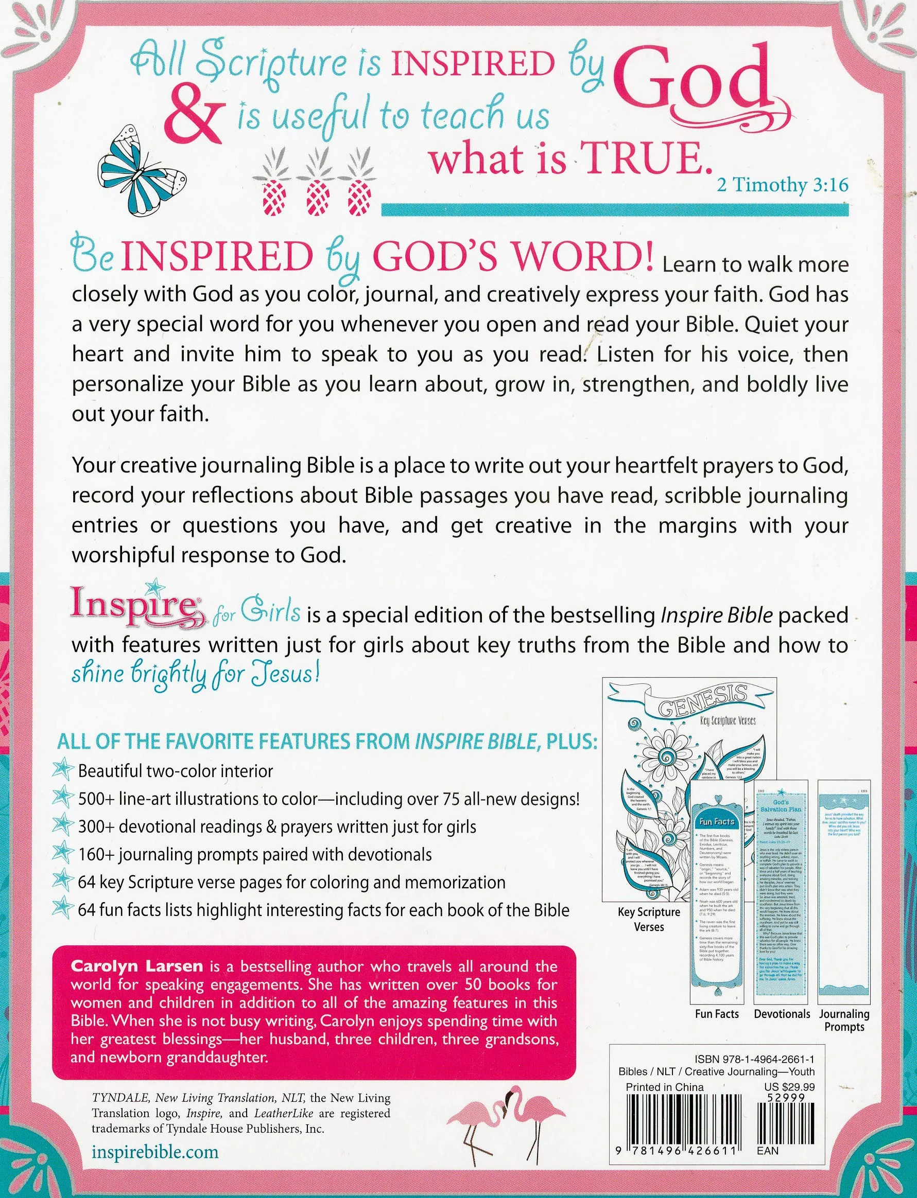 Inspire Bible for Girls New Living Translation Coloring Creative Journaling