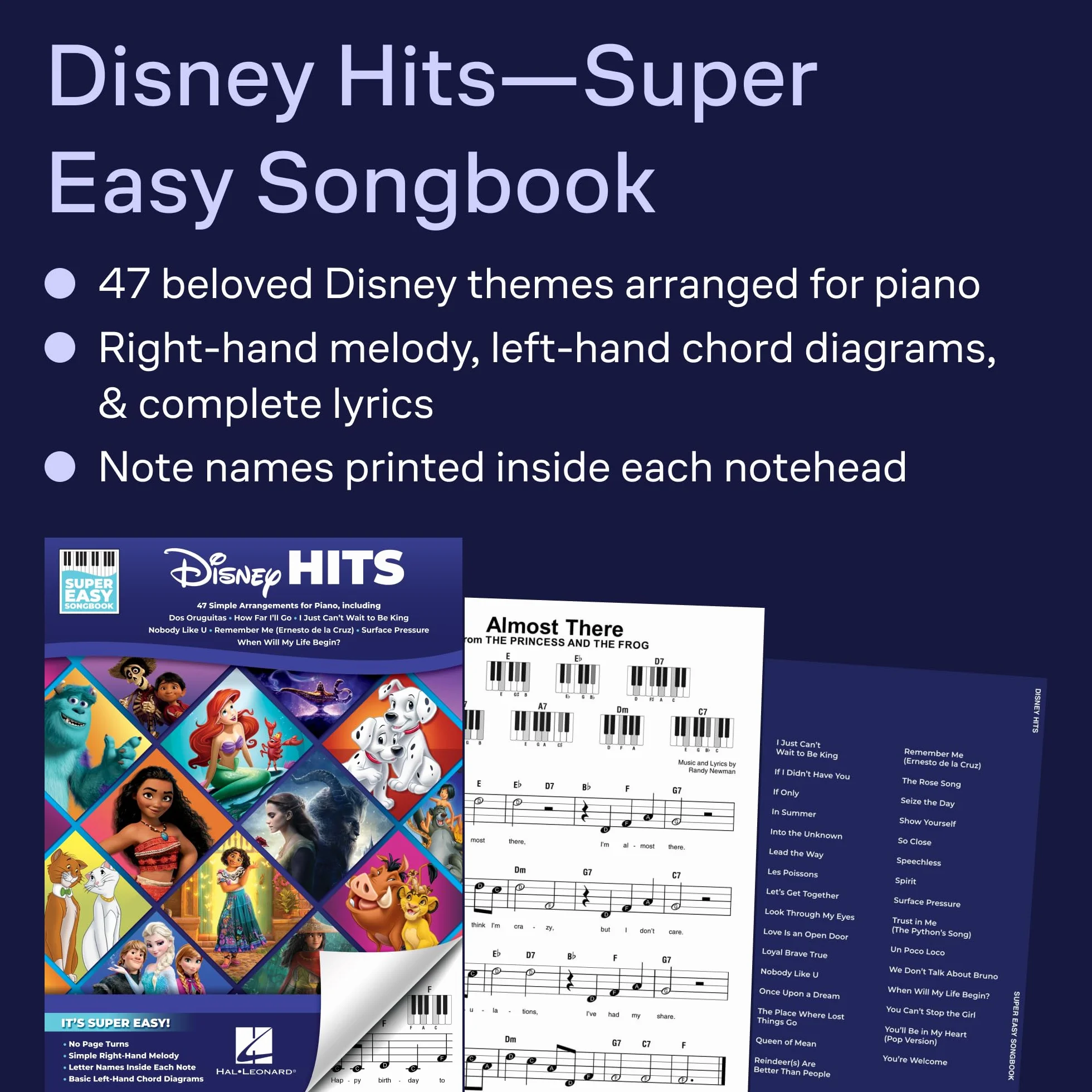 Disney Hits - Super Easy Songbook: 47 Simple Arrangements for Piano with Lyrics