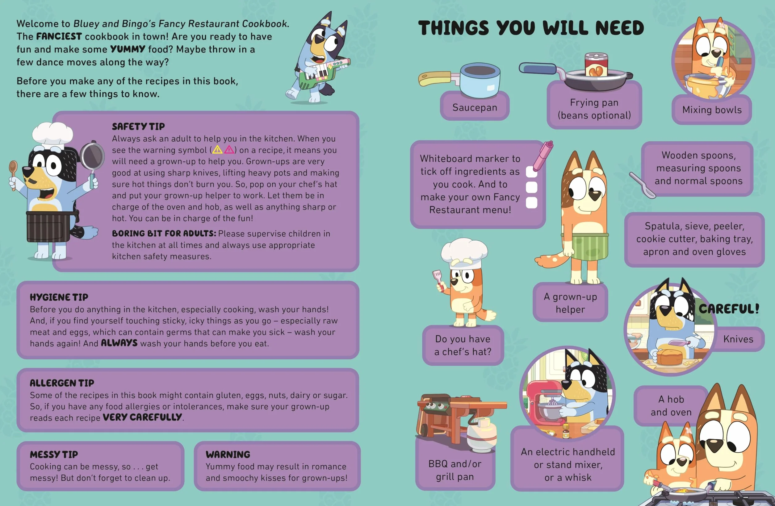 Bluey and Bingo Fancy Restaurant Cookbook for Kids Wipe-Clean Pages