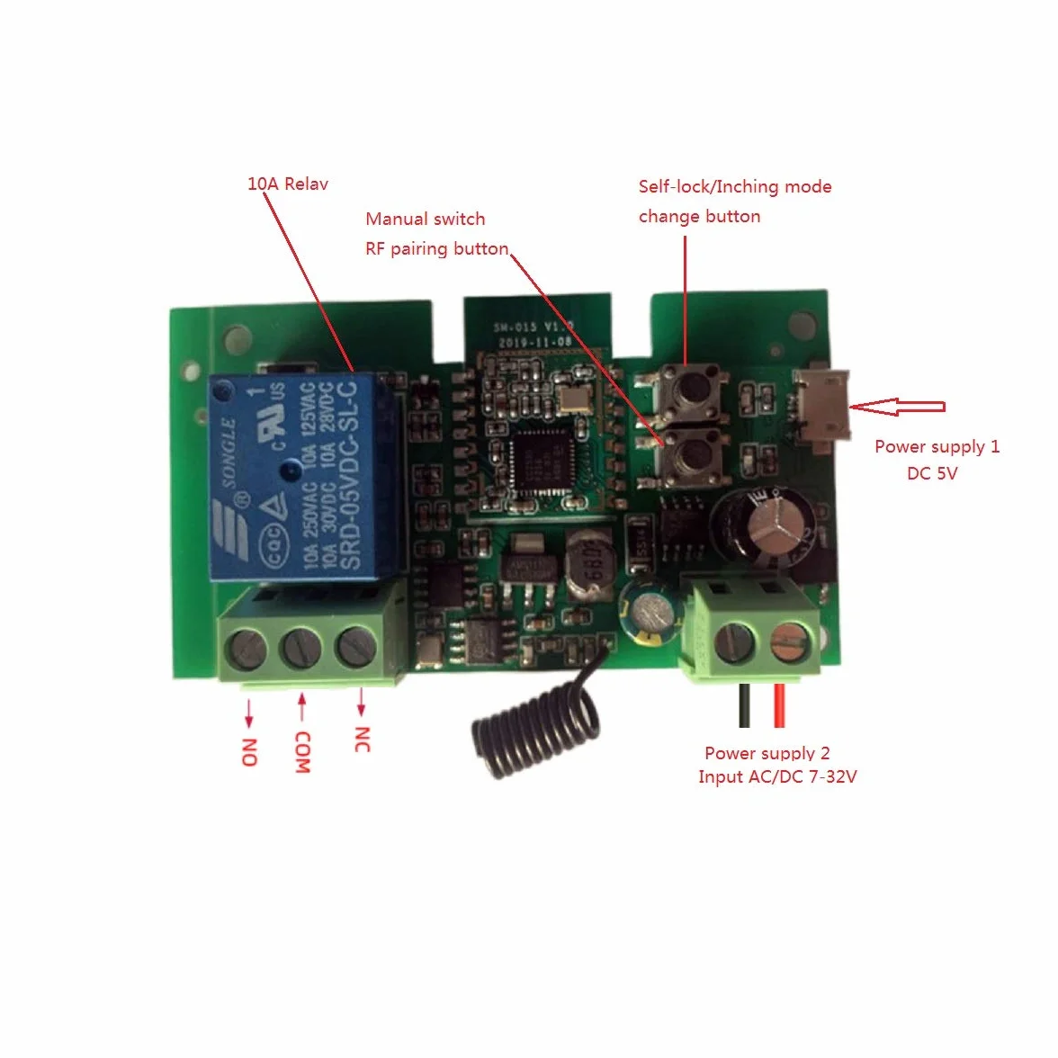 ZigBee 1-kanałowy przełącznik 12V Smart Relay, automatyczne flokowanie i chwilowy tryb, SmartThings Alexa Google Home