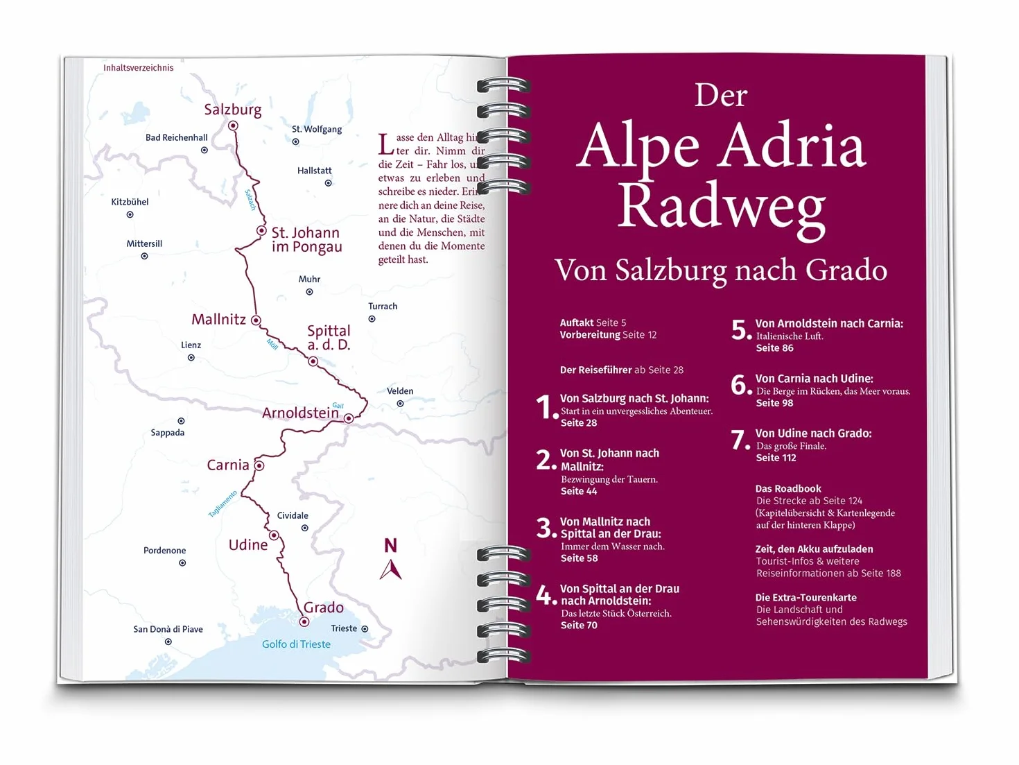 KOMPASS Radreiseführer Alpe Adria Radweg: Von Salzburg bis Grado, Extra-Tourenkarte, Streckenbeschreibung