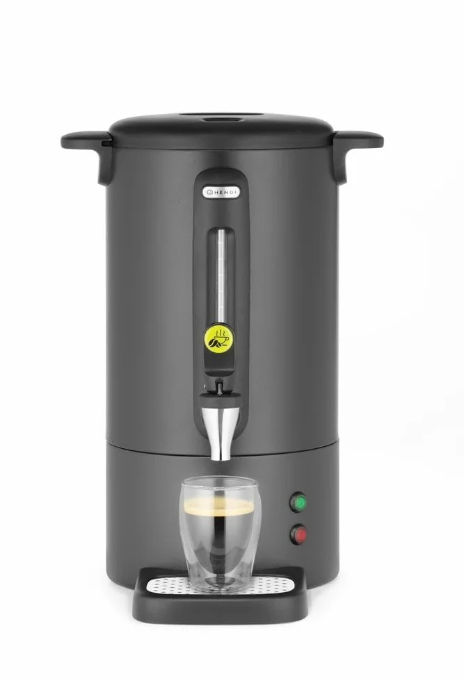 HENDI Zaparzacz do kawy, UNIQ, do parzenia kawy, kran bez kapania, wskaźnik poziomu wody, perkolator do kawy, ekspres do kawy, 7L, 230V/1050W, 307x330x(H)450mm, stal nierdzewna, polipropylen, czarny