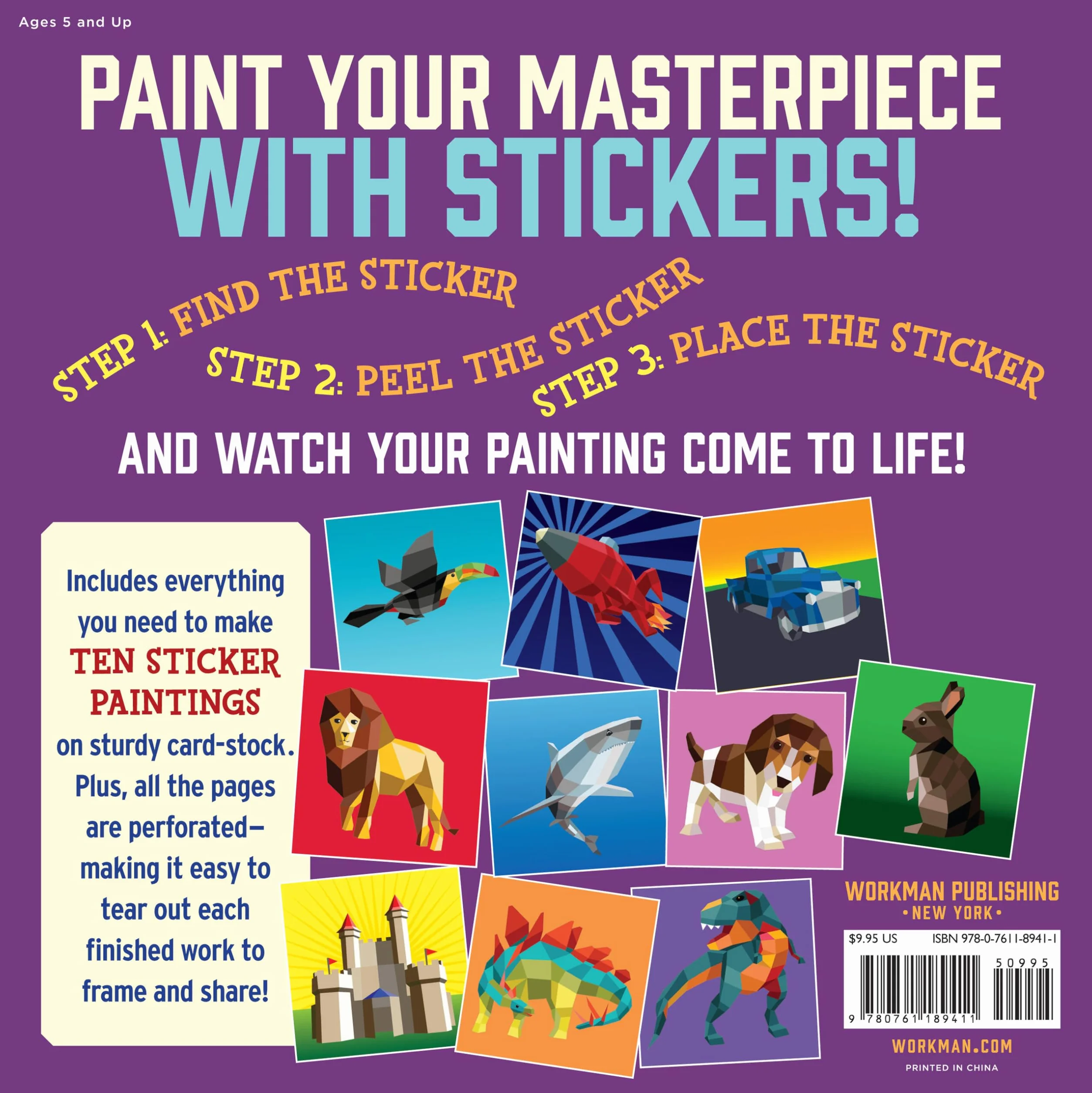 Paint by Sticker Kids: Create 10 Pictures One Sticker at a Time! Activity Book, Sticker Art, No Mess