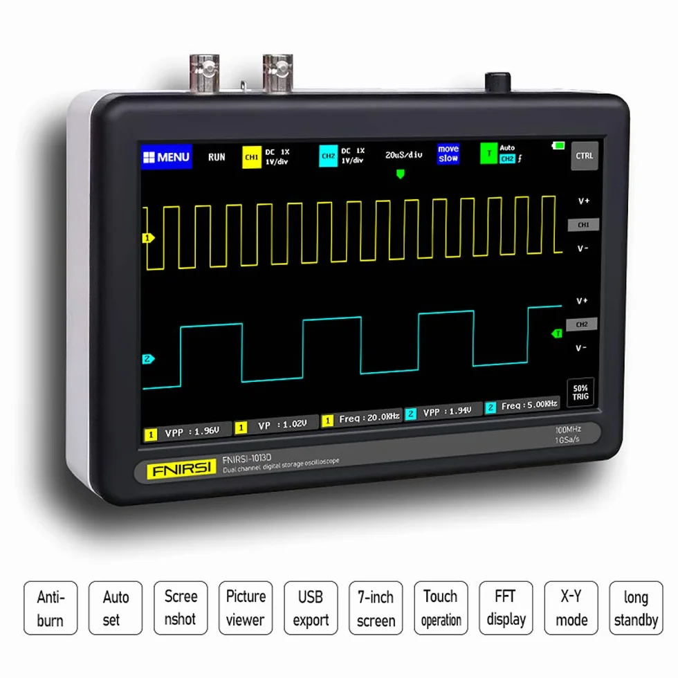 Oscyloskop cyfrowy 7" 2-kanałowy 100 MHz 1GSa/s 1013D