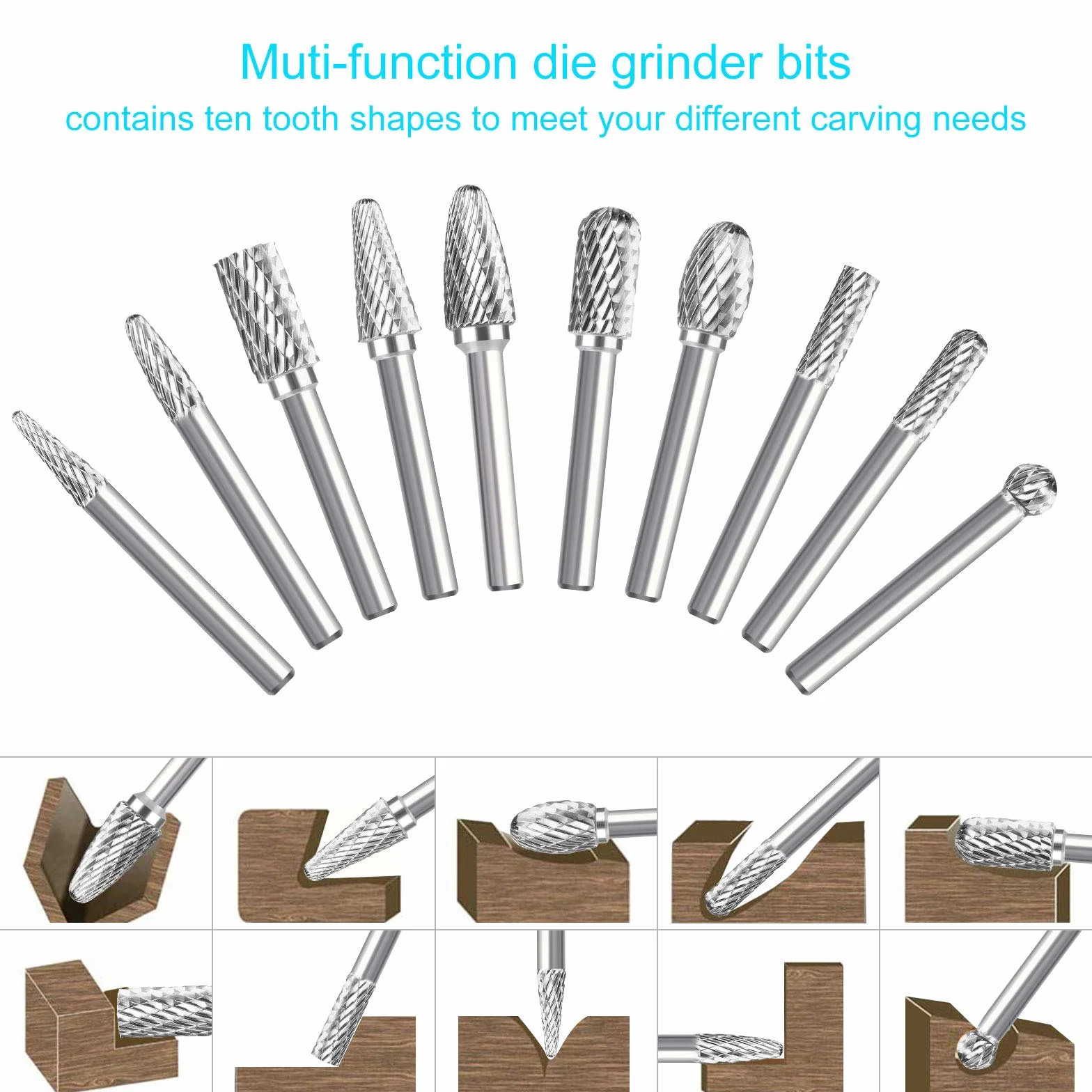 Linkstyle 10 Sztuk Zestaw Frezów z Trzpieniem Węglikowym 1/4" do Szlifowania Grawerowania