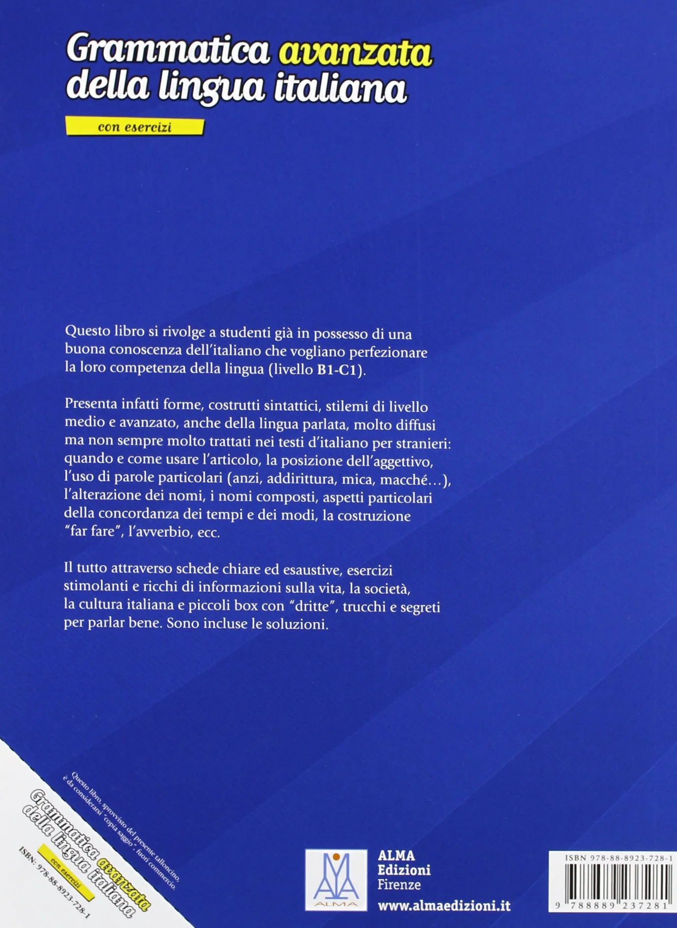 Grammatica avanzata della lingua italiana con esercizi: B1/C1