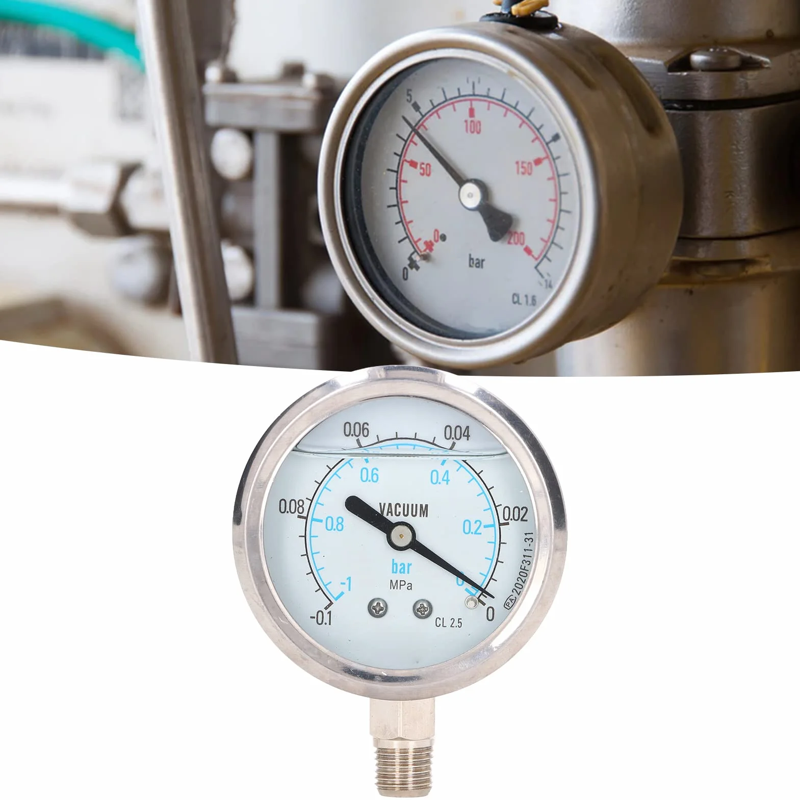 Manometr ze Stali Nierdzewnej Gwint NPT do Oleju Hydraulicznego Powietrze-woda -0,1~0 MPa