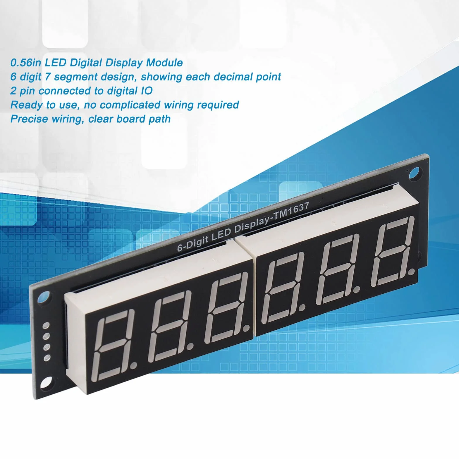 5V 2Pin IO 6 Cyfr 7 Segmentowy Moduł LED 0.56in Wyświetlacz LED Cyfrowy Moduł w Kształcie Tuby TM1637 Rurka Wyświetlacza Sterownika dla DIY Komponentów Elektronicznych