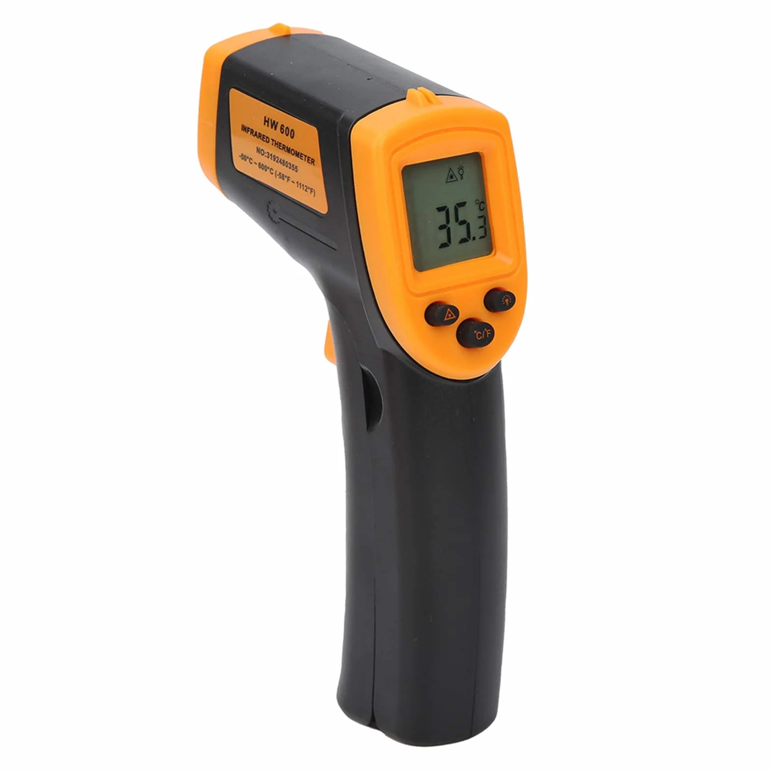 Termometr na podczerwień HW600 Bezkontaktowy Cyfrowy Pomiar Temperatury Wbudowany Pomiar Laserowy Żółty