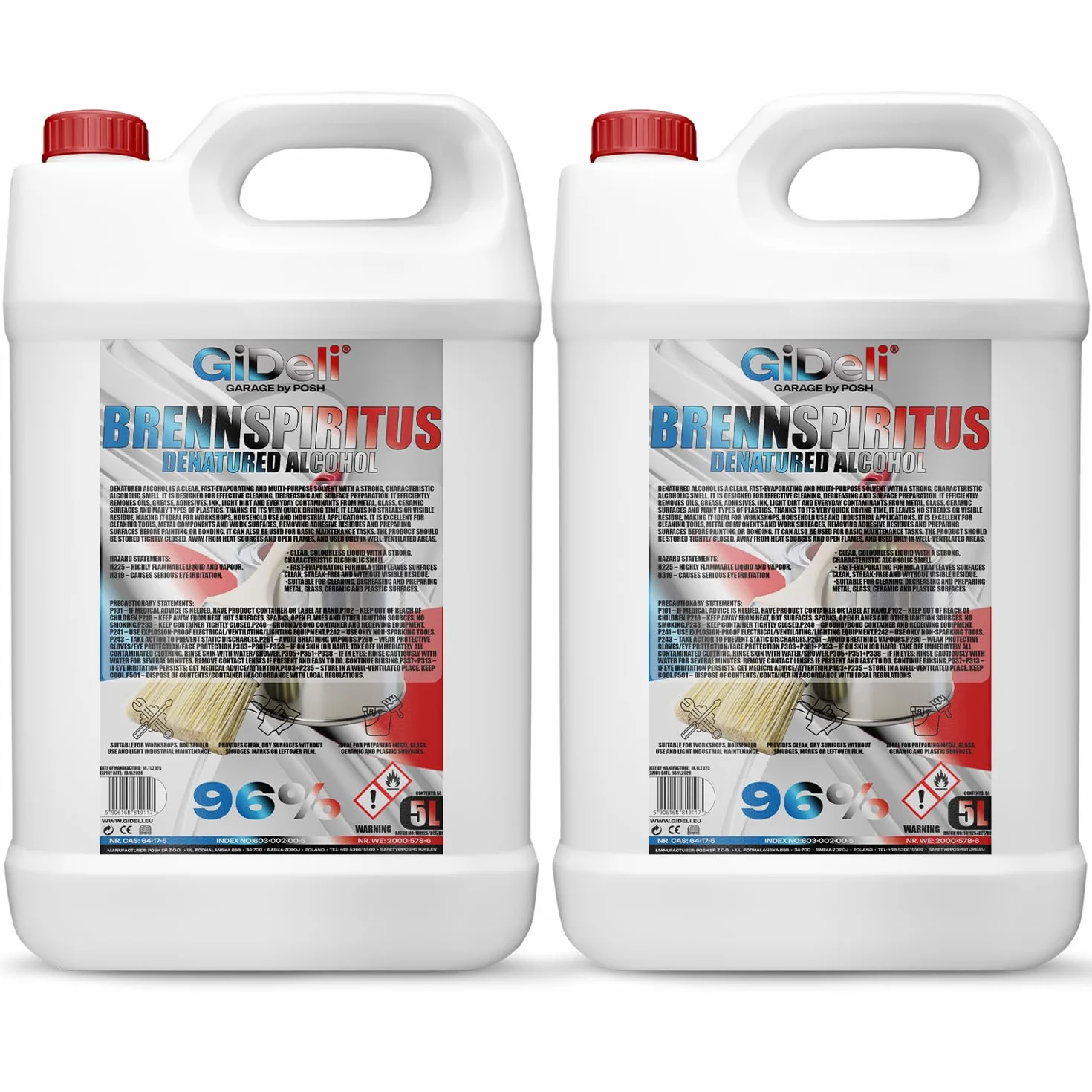 GiDeli Spirytus opalany bezbarwny 2 x 5 l do czyszczenia i odtłuszczania