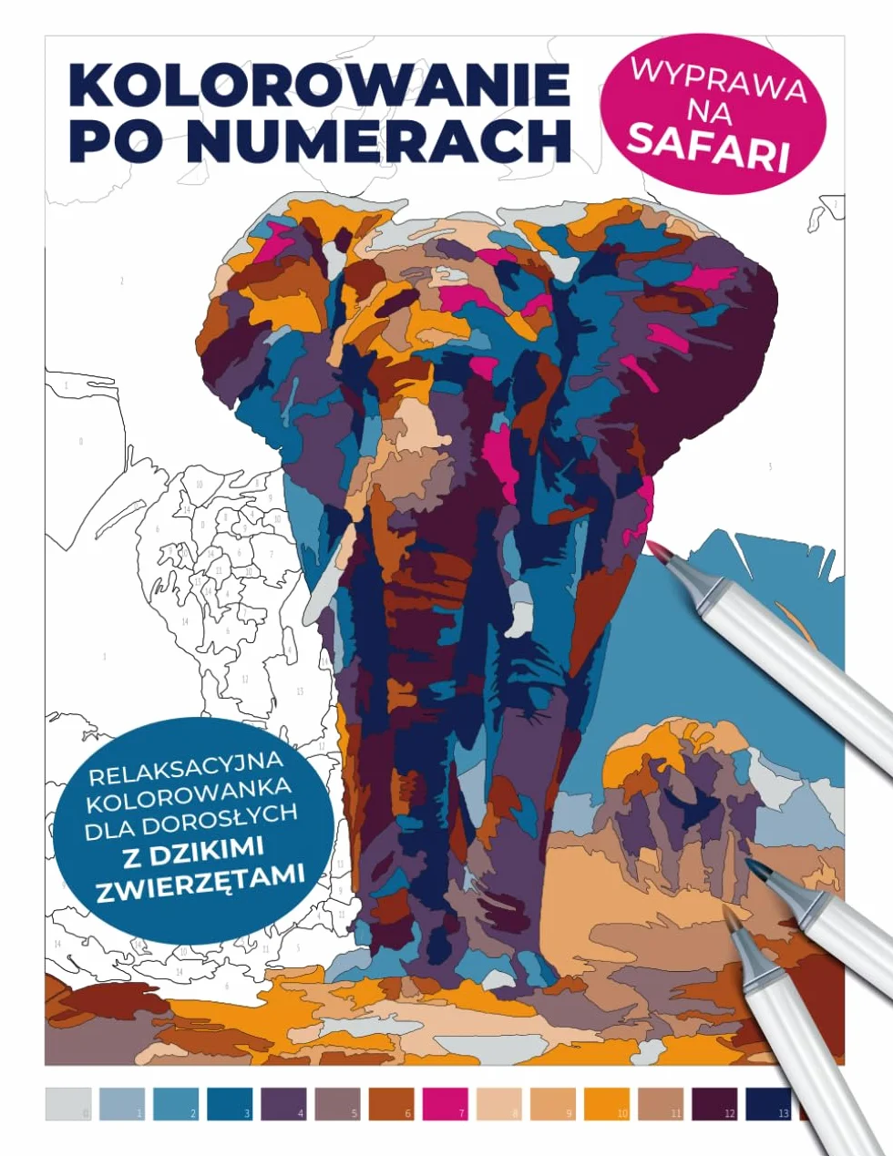 Kolorowanie po numerach: Wyprawa na safari - relaksacyjna kolorowanka dla dorosłych z dzikimi zwierzętami