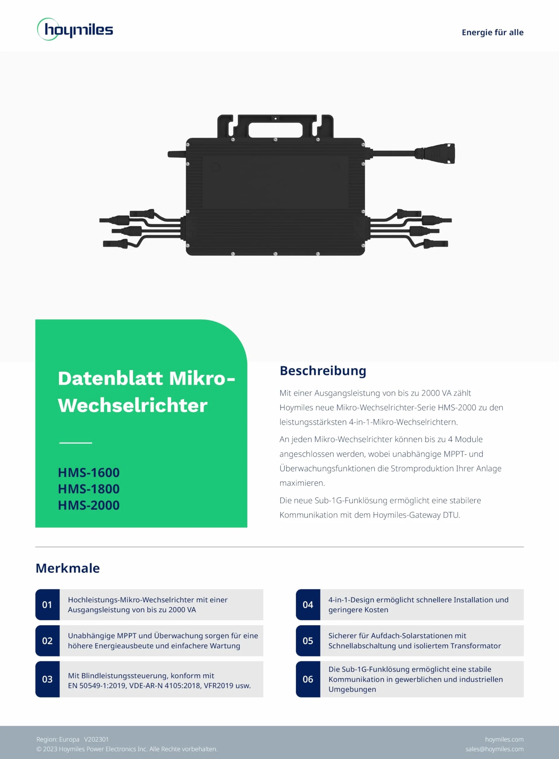 Hoymiles HMS-2000-4T prostownik mikrofalowy do czterech modułów solarnych 2000 W z opcjonalnym WiFi do elektrowni balkonowej (sterowanie: 0% zgodnie z §12 ust. 3 UstG)