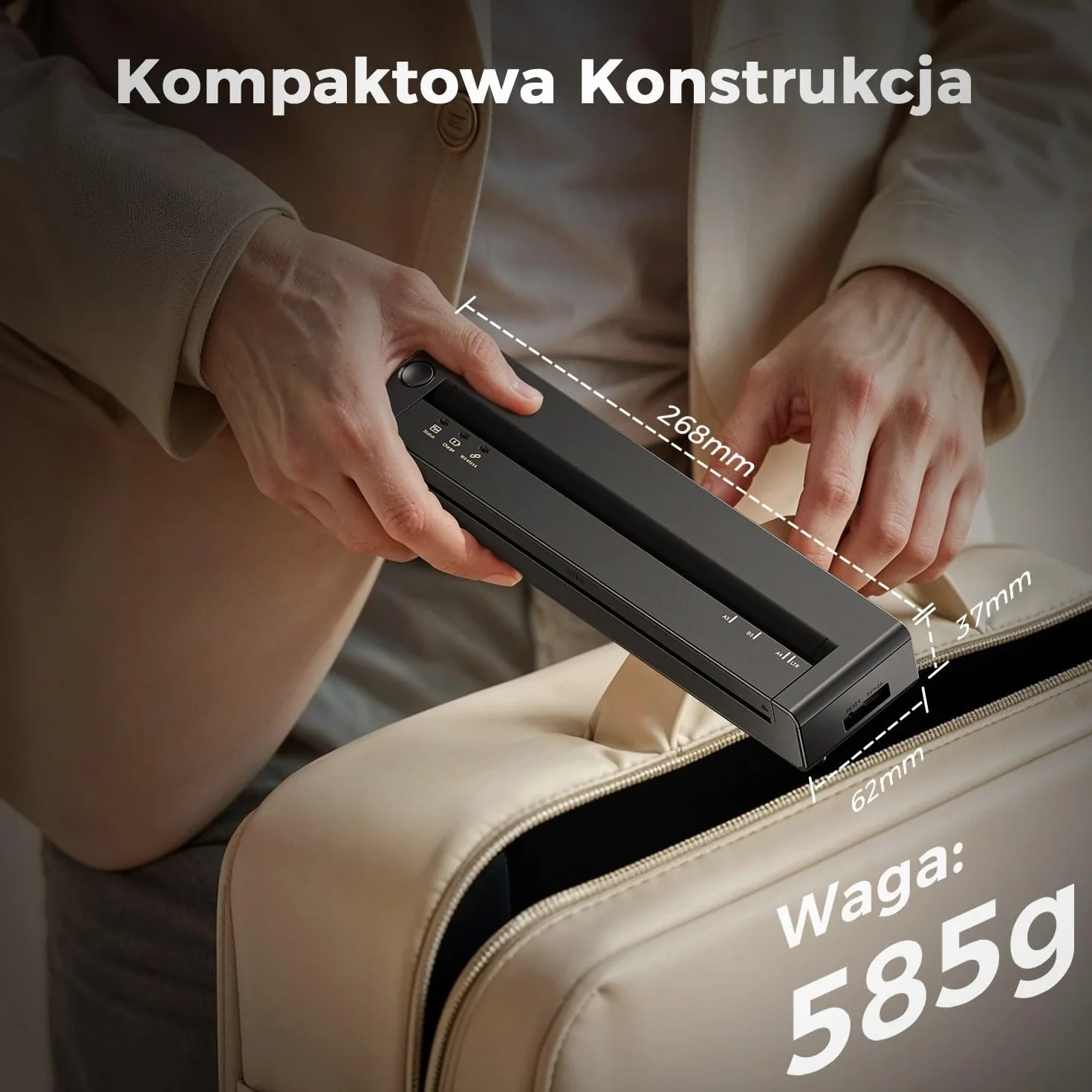Drukarka Termiczna A4, Przenośna Drukarka Waży Tylko 585g, 300DPI Ostre Drukowanie & 1500mAh Długa Bateria, Bluetooth Kompatybilny z iOS i Android, Bezprzewodowa Drukarka Bez Tuszu dla Biura w Podróży
