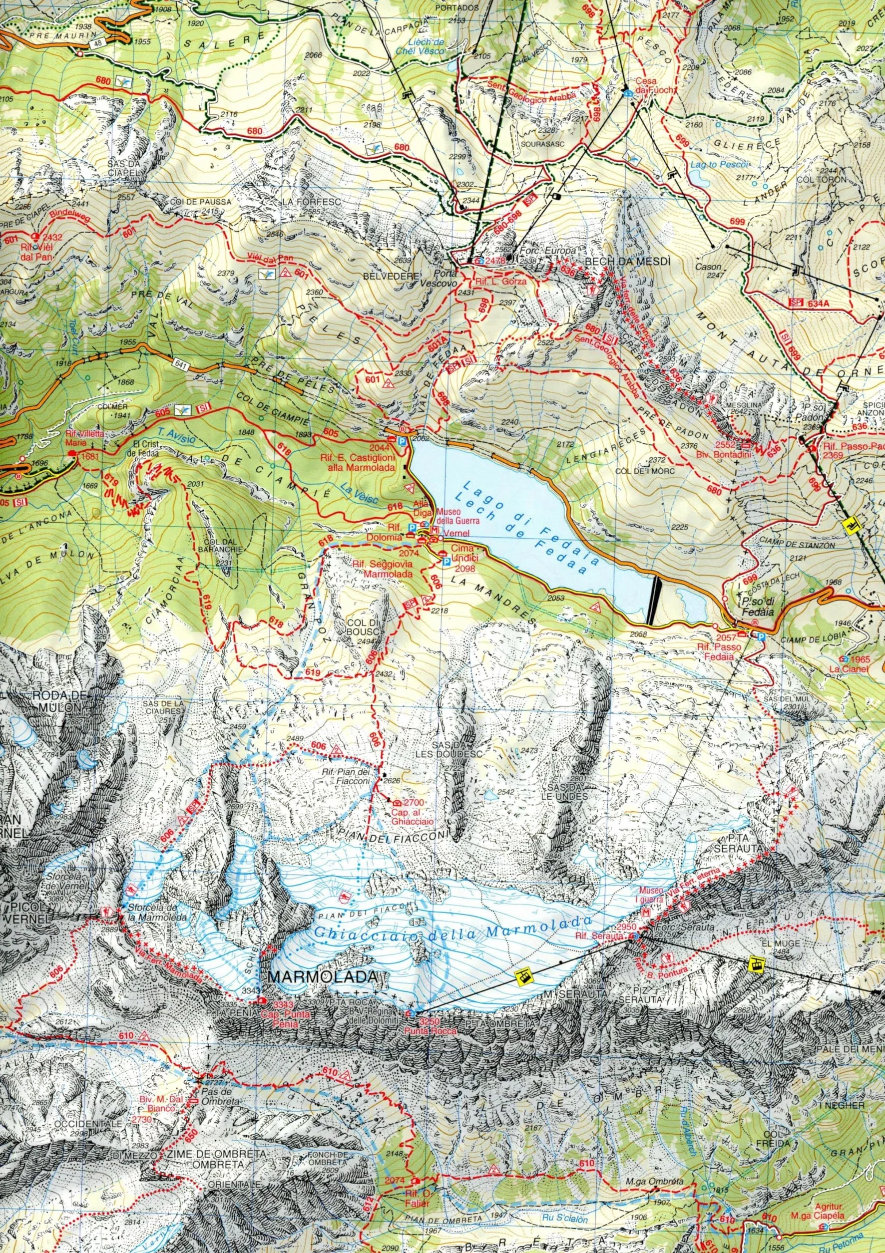 Val di Fassa e Dolomiti Fassane 1:25.000 Mapa Ediz. italiana inglese francese tedesca