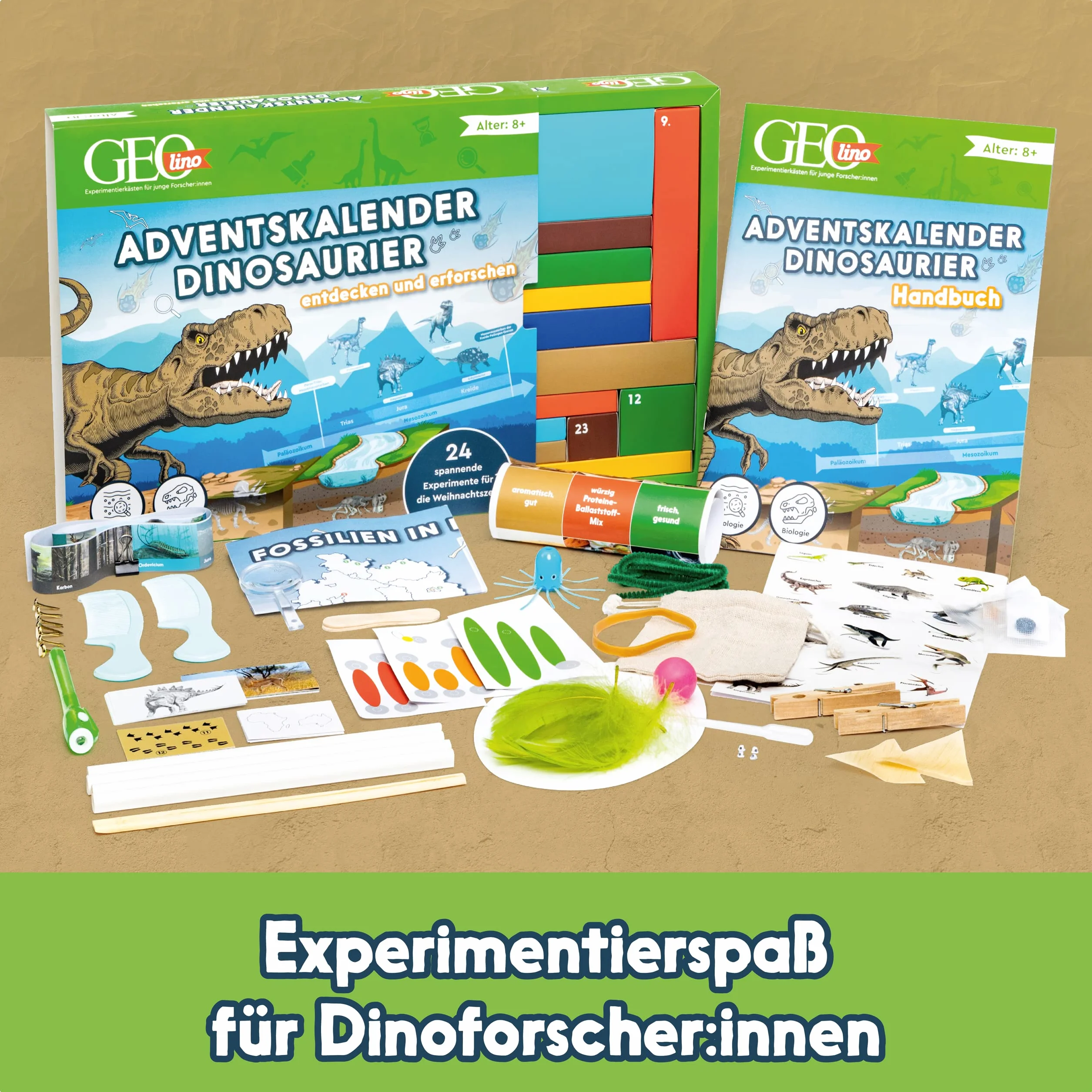 FRANZIS 67205 GEOlino Adventskalender Dinosaurier 24 Experimente für Kinder ab 8 Jahren