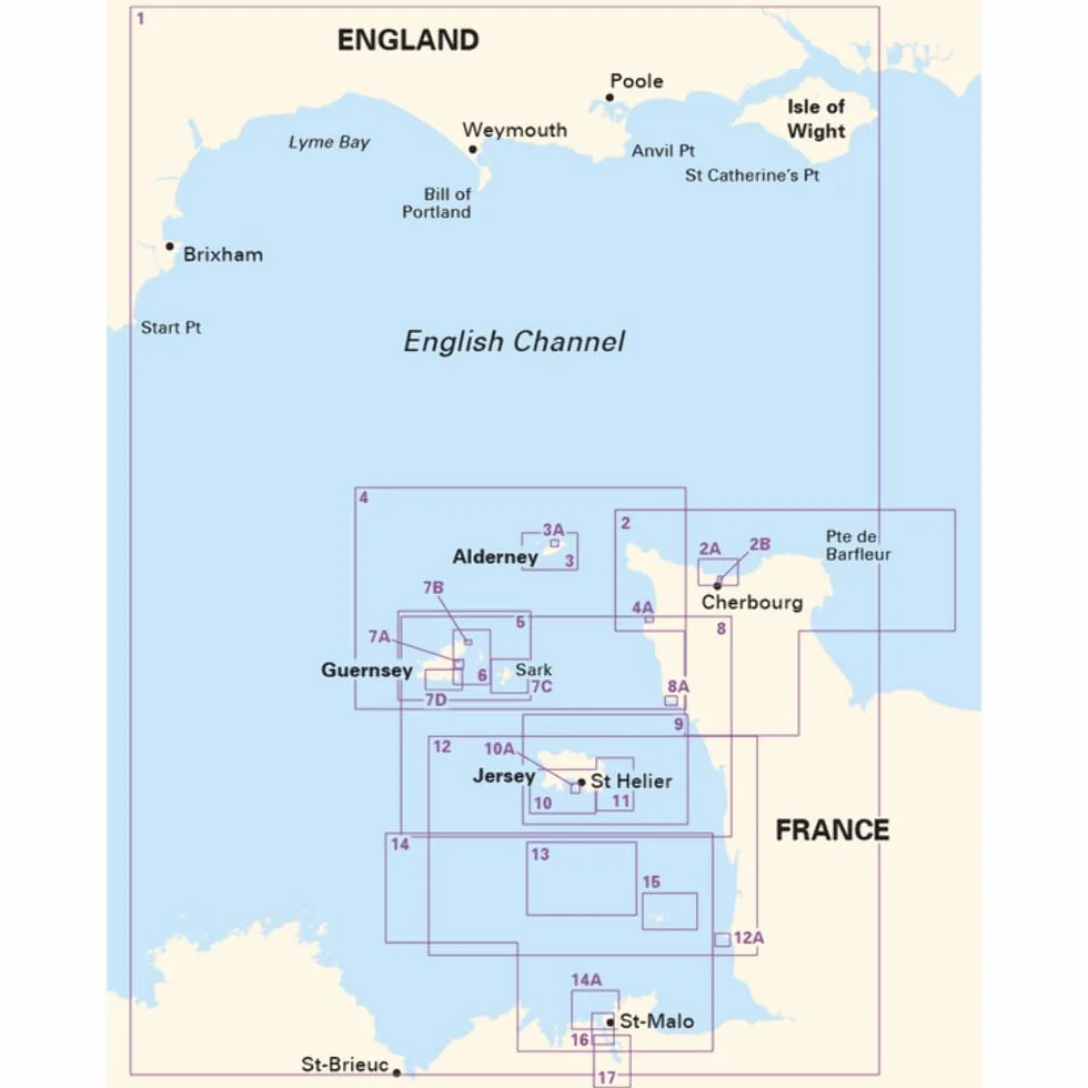 Chart Pack The Channel Islands and adjacent coast of France Wiro-bound Cabo de la Nao to the French border