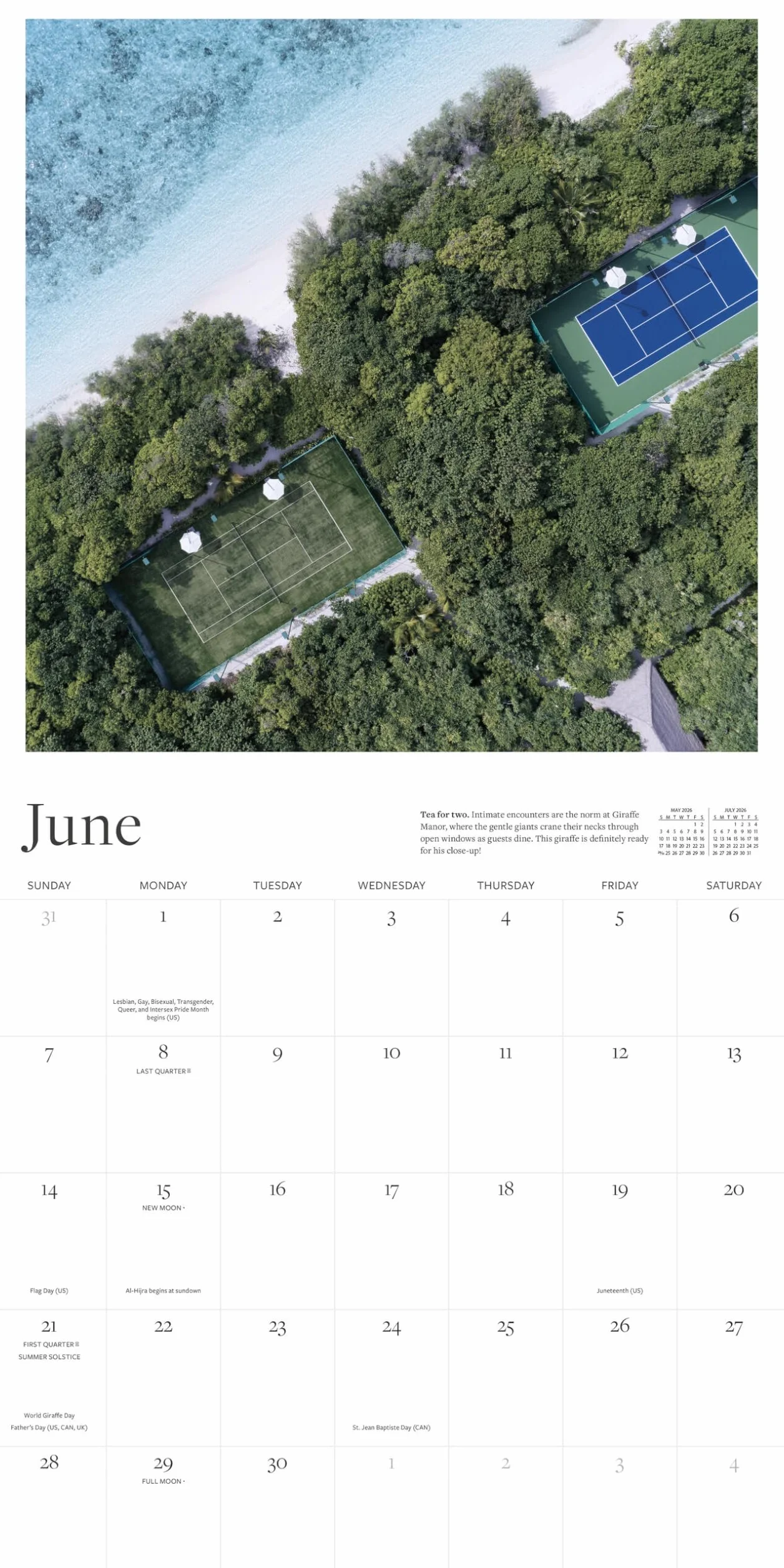 Tennis Court Wall Calendar 2026: Greatest Tennis Courts