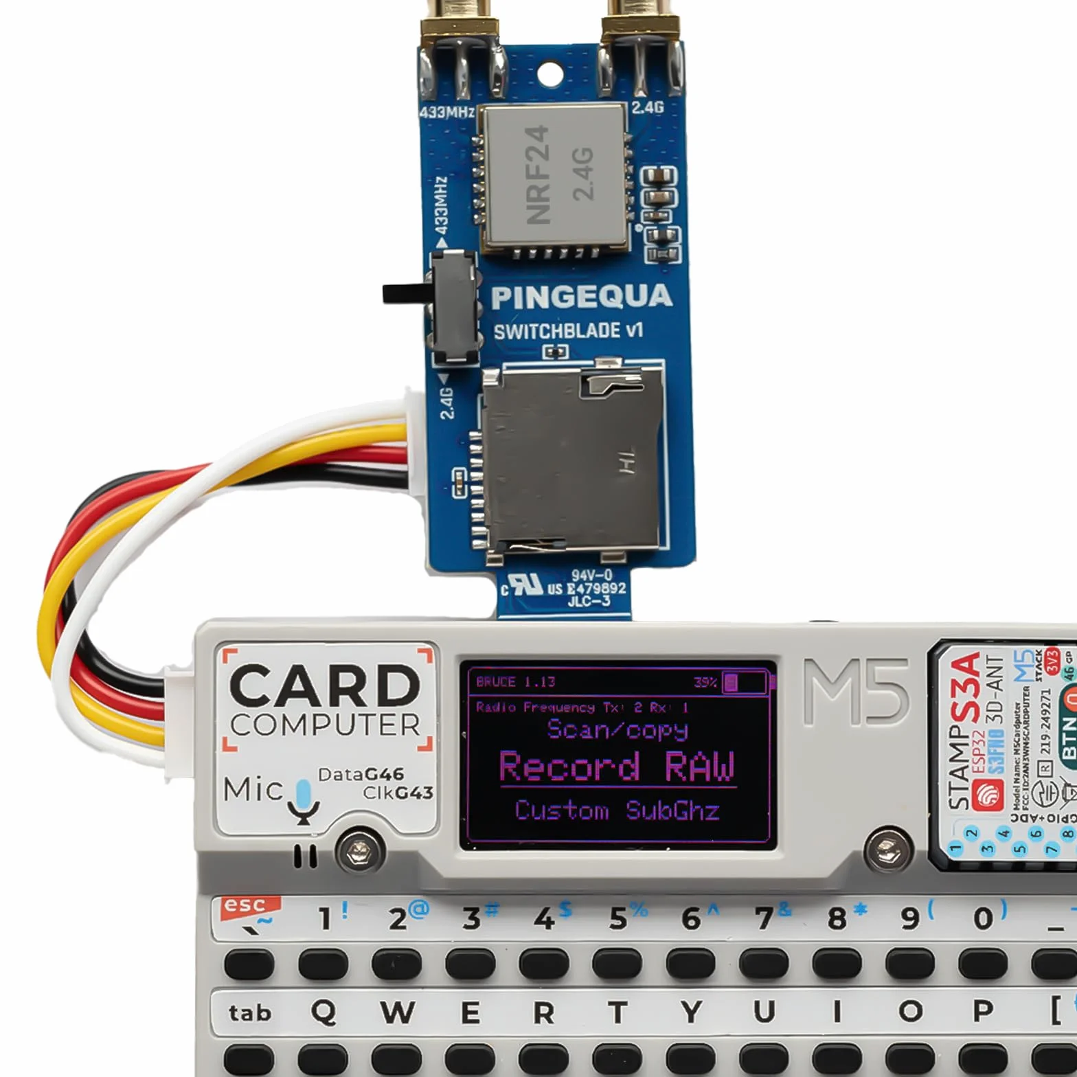 Karta M5Stack Cardputer RF 3 w 1, NRF24L01+ PA/LNA i CC1101 Sub-GHz Transceiver z gniazdem MicroSD - Moduł rozwoju Plug & Play IoT do analizy sygnału i szkolenia