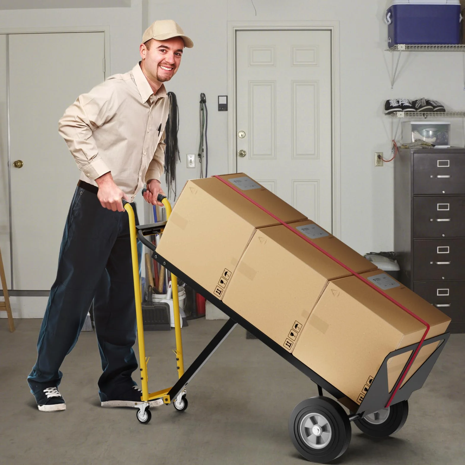 COSTWAY Wózek ręczny 3 w 1 składany wózek transportowy może udźwignąć do 360 kg/450 kg, wózek ręczny z 4 gumowymi oponami wraz z liną łączącą powierzchnia ładunkowa 25 x 29 cm / 130 x 38 cm, czarny