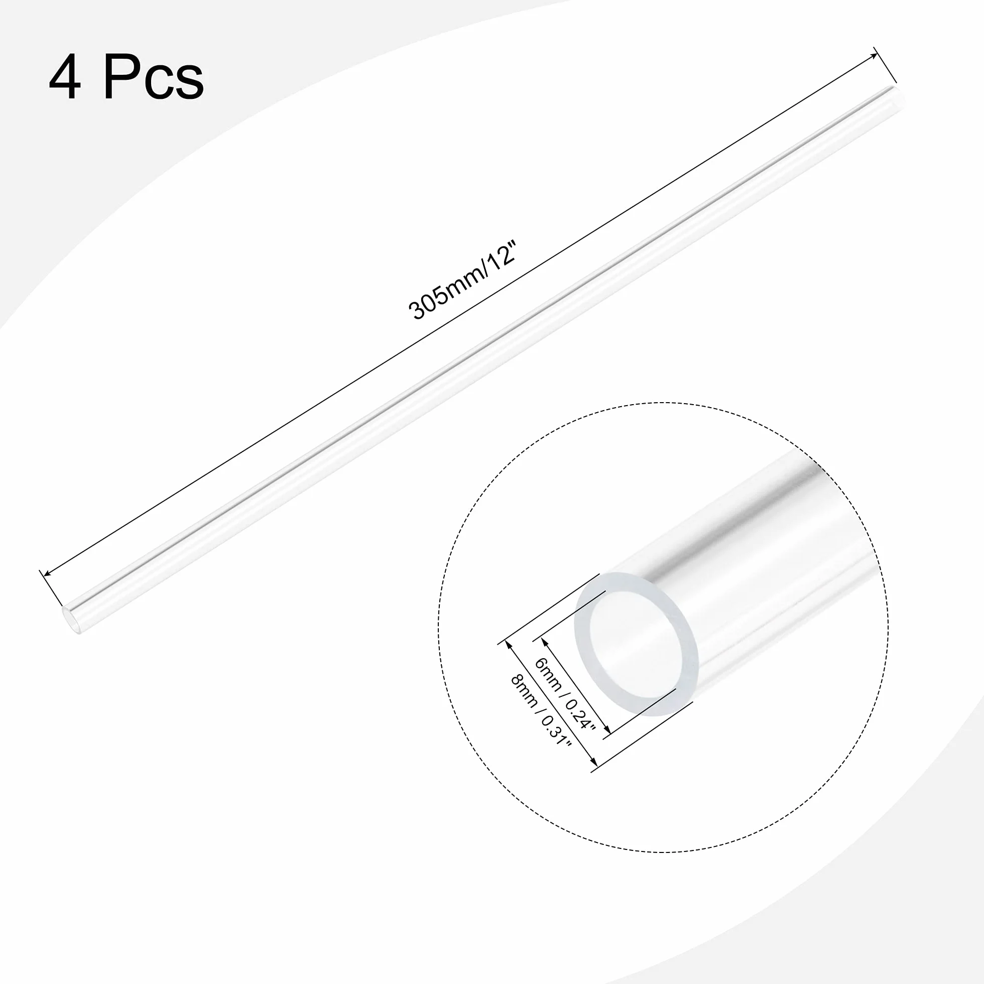 Rura akrylowa przezroczysta 6mm ID x 8mm OD x 305mm sztywna okrągła