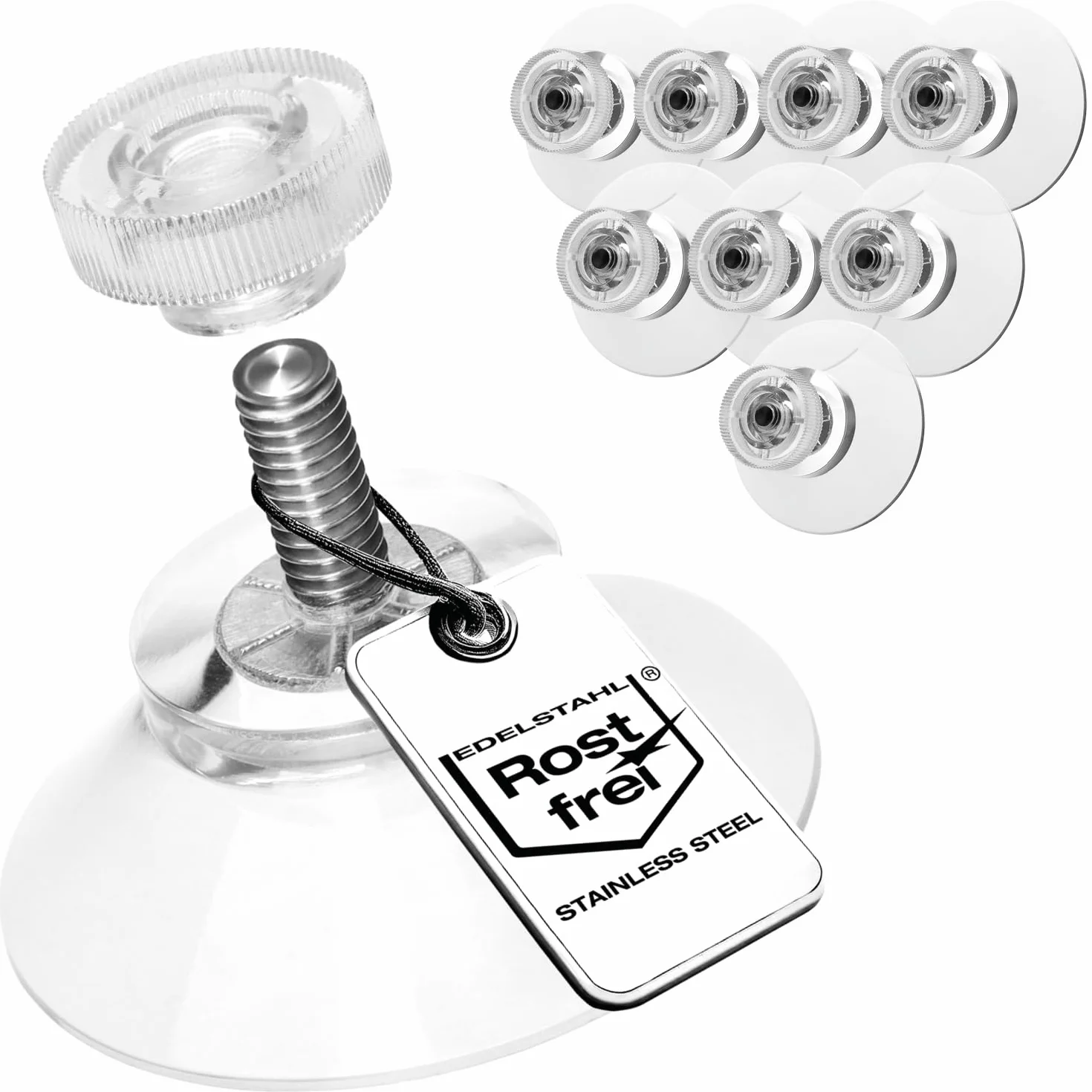 COM-FOUR® Przyssawki 8x z gwintem M4 - Ø 30 mm - Bardzo mocny uchwyt na gladkich powierzchniach - Przyssawka premium z przezroczysta nakretka radelkowana - Latwy montaz bez wiercenia