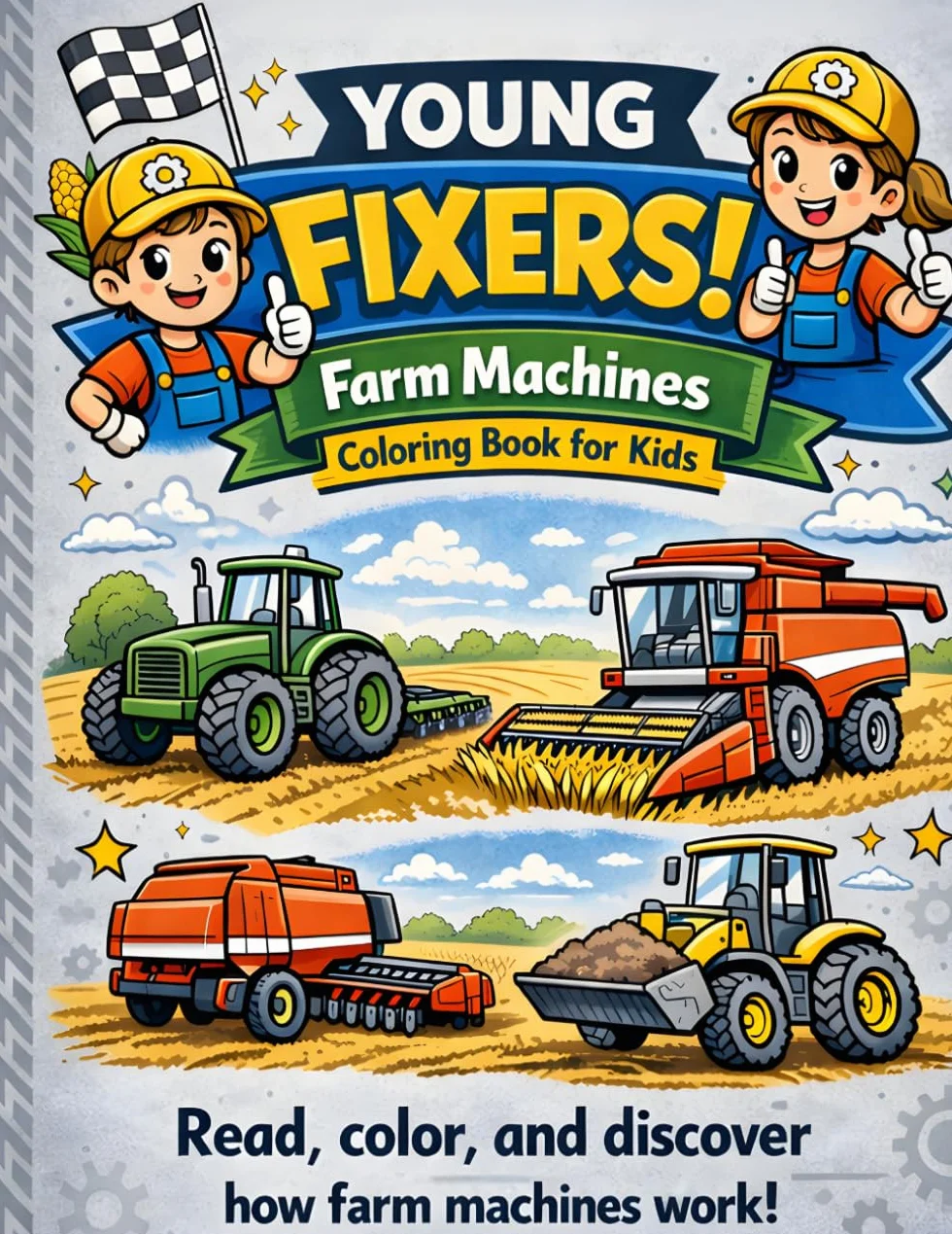 Young Fixers: Farm Machines Coloring Book for Kids: Learn Farm Machines in English