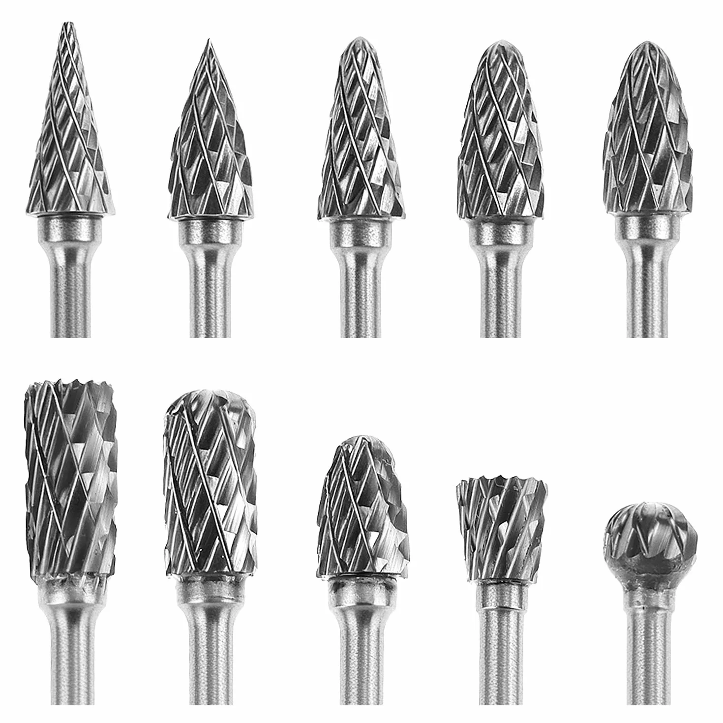 QWORK® 10 szt. Zadziory z podwójnym cięciem z węglika, zestaw zadziorów obrotowych z węglika wolframu 3mm Shank 6mm głowica szlifierska do DIY rzeźba polerowanie metalu grawerowanie