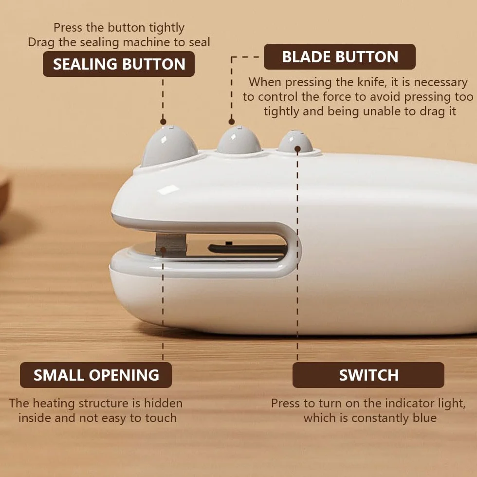 Mini Sealer 2 w 1 z obcinaczem Przenośna ręczna zgrzewarka USB do toreb plastikowych