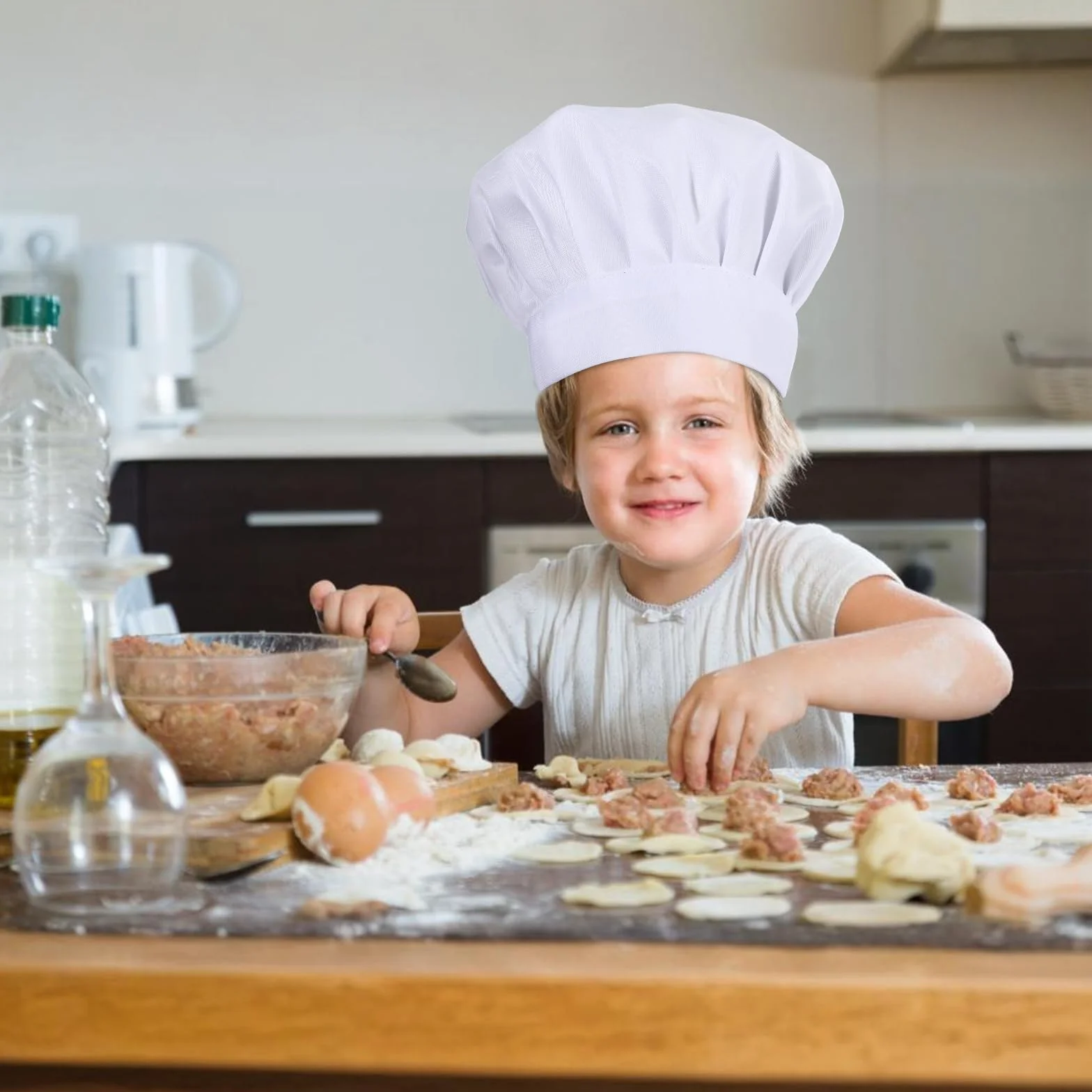Teaaha Czapka kucharska, biała, uniseks, czapka kucharska, regulowana czapka kucharska z polibawełny, czapka kuchenna dla dzieci, do gotowania, pieczenia, gastronomii, domu, kuchni, szkoły i