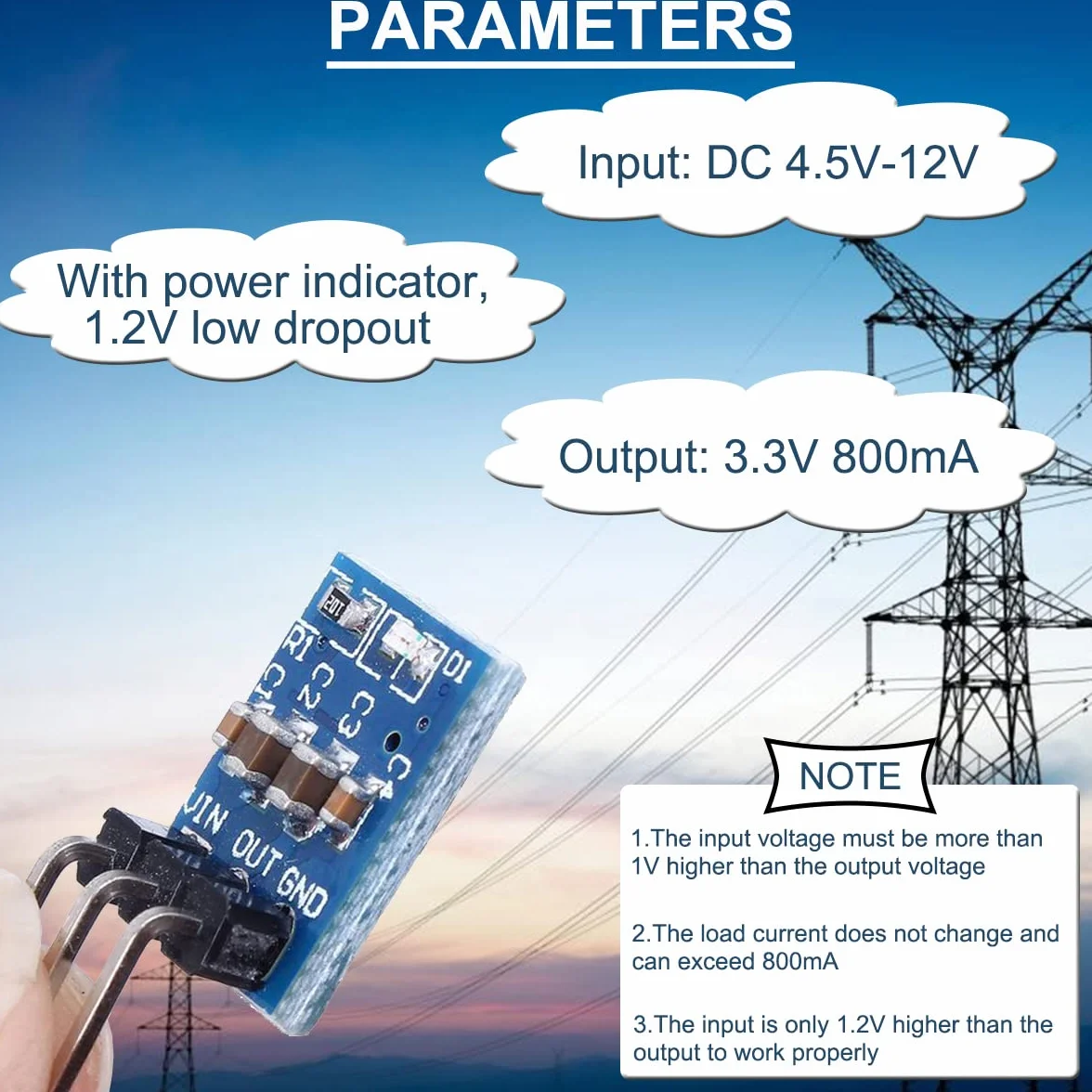 Regulator napięcia Buck 4,75-12 V do 3,3 V 800 MA Step-Down LDO do Raspberry Pi 10 sztuk
