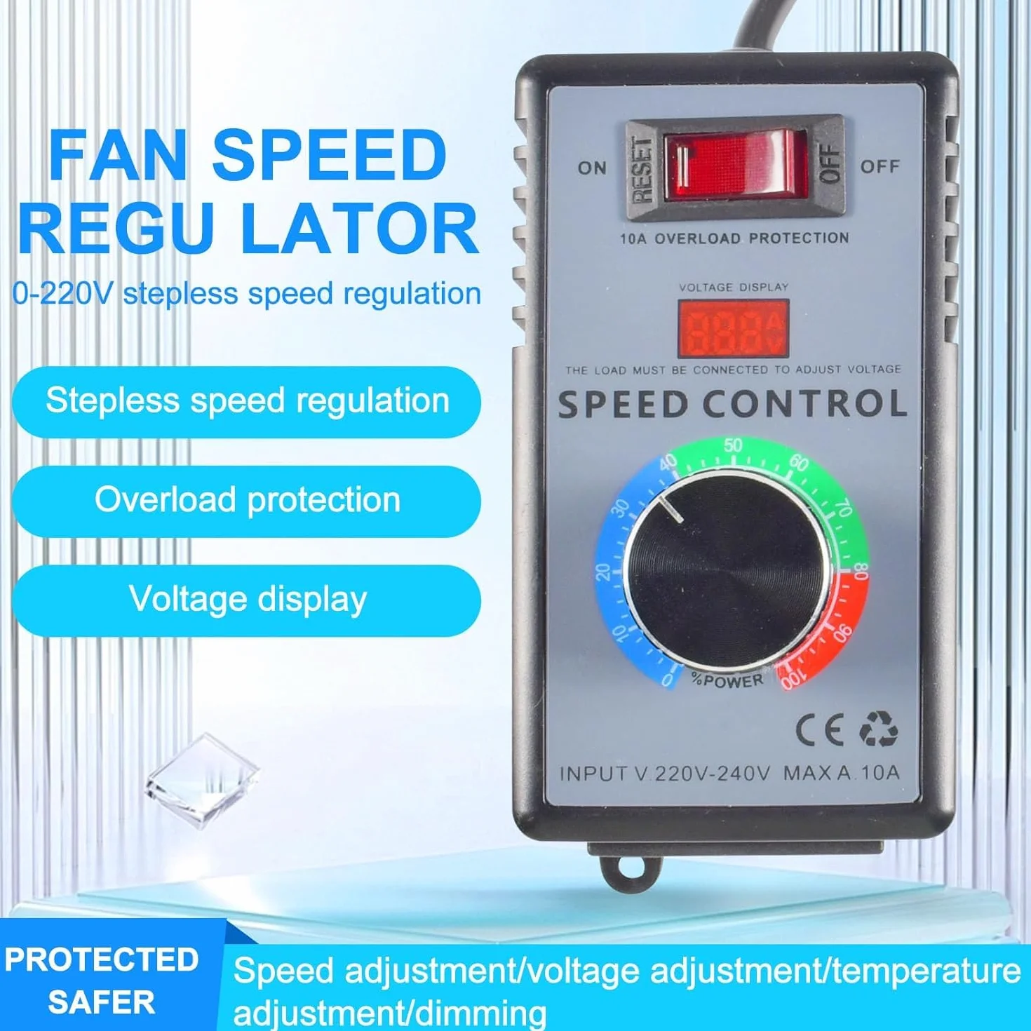 Qooloo Regulator prędkości obrotowej silnika AC 230 V, moc szczytowa 4000 W, do szlifierek kątowych/dmuchawy/wiertarek ręcznych/pił tarczowych, regulator napięcia