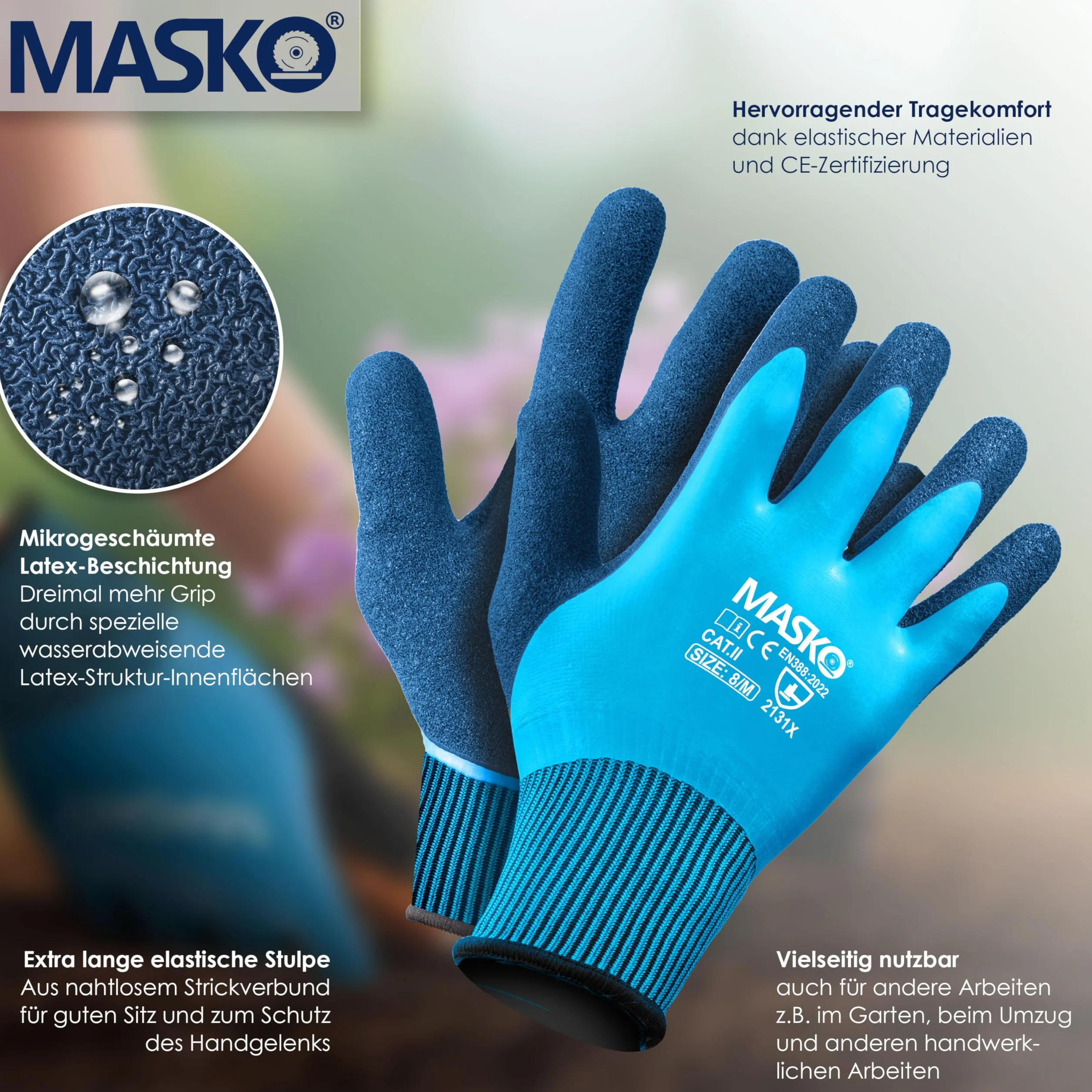 MASKO® Wózek z Platformą Transportowy, Składany z Rękawicami Roboczymi, Hamulec Postojowy, 6 Oczek Zabezpieczających, Kółka Skrętne 360°