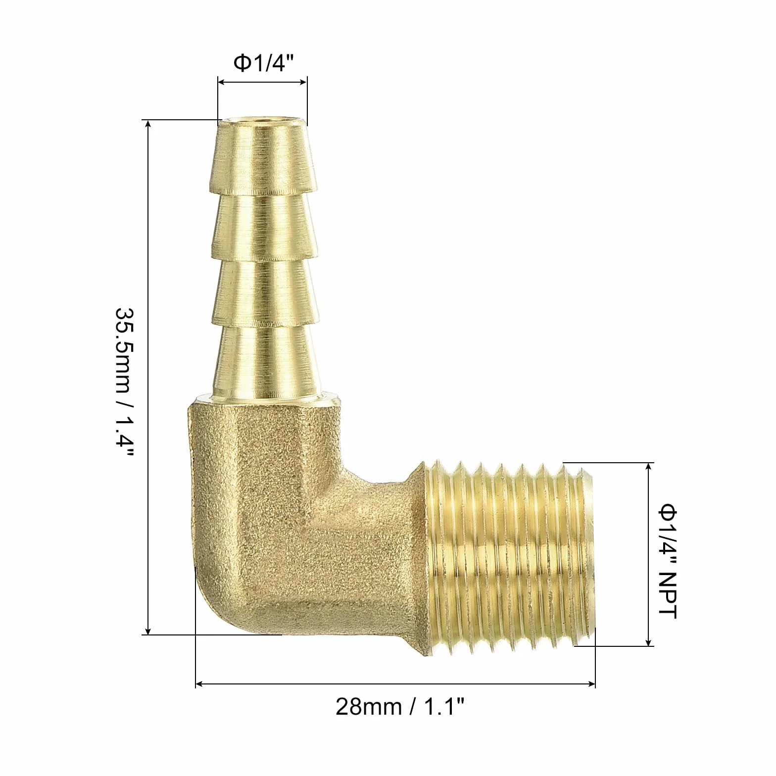 Kolanko kolczaste mosiężne 1/4" Barb x 1/4" NPT męski 90° do węża