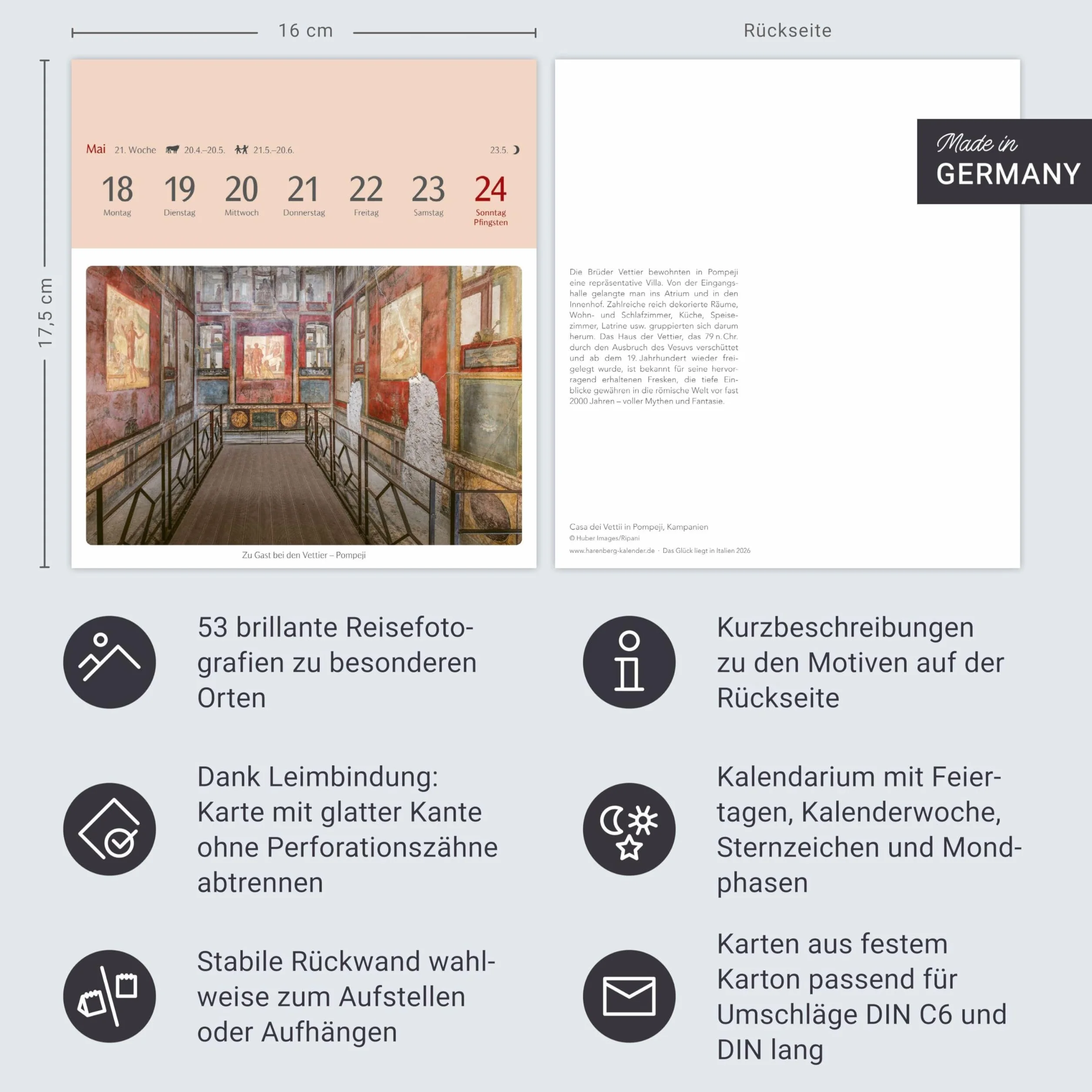Das Glück liegt in Italien Postkartenkalender 2026 - 53 Karten mit Kurzporträts zu den Zielen: Wochen-Kalender mit 53 besonderen Orten. Stimmungsvolle Foto-Motive zum Aufhängen und Aufstellen