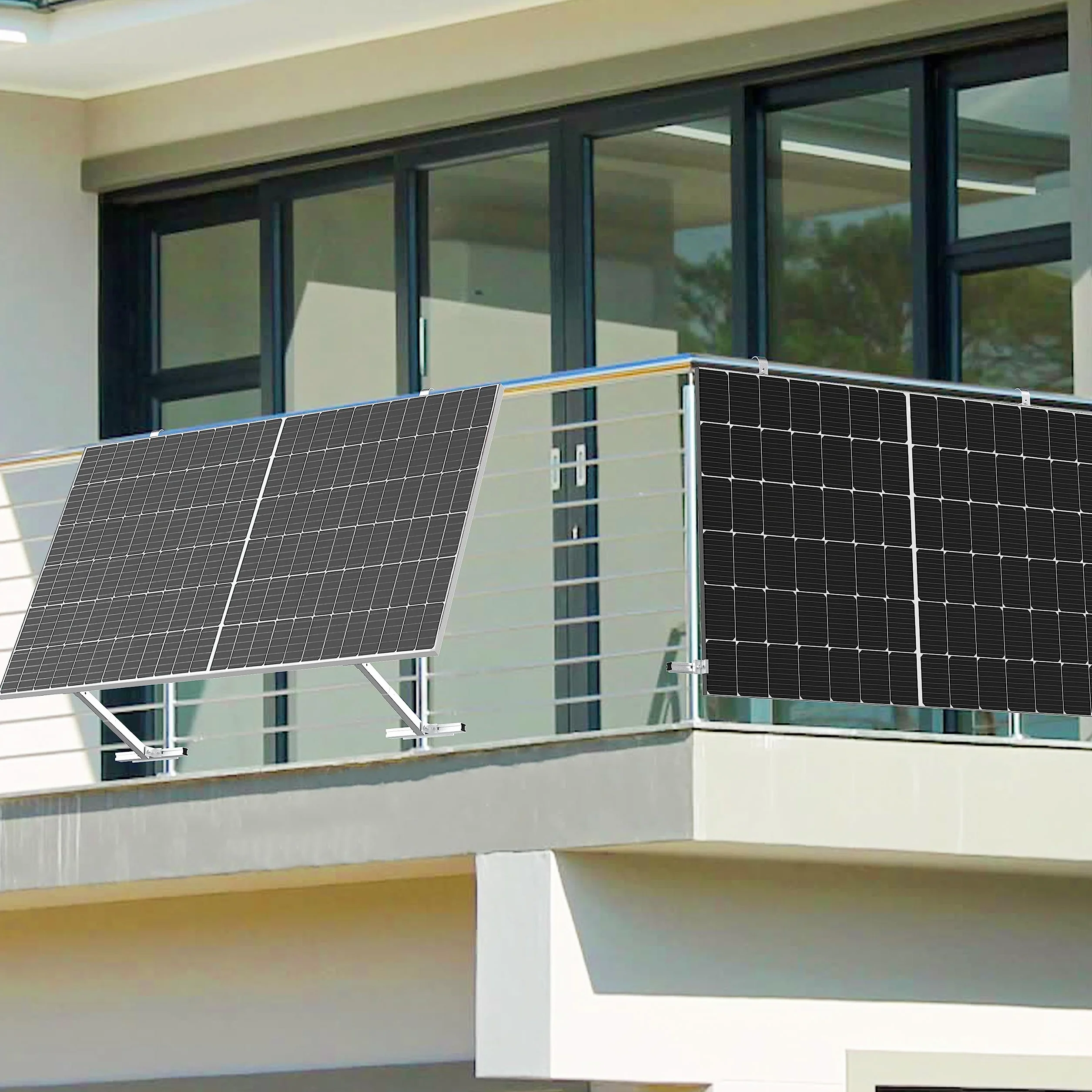 ULL uchwyt balkonowy do wszystkich modułów solarnych I wytrzymały uchwyt na panel słoneczny ze stopu aluminium, mocowanie balustrady balkonowej, regulowany kąt 0° lub 15-30°