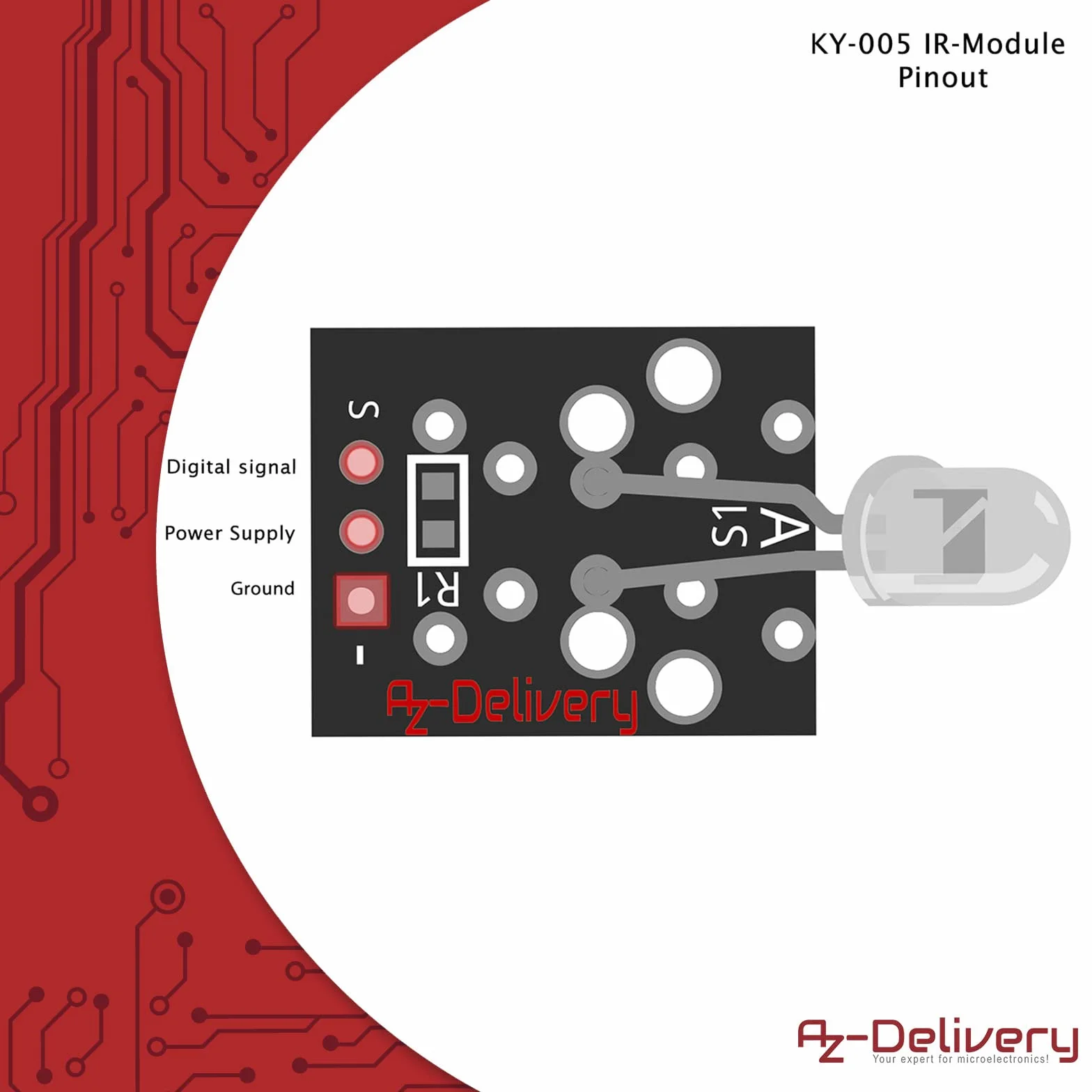 AZDelivery KY-005 IR Moduł nadajnika podczerwieni kompatybilny z Arduino Raspberry Pi