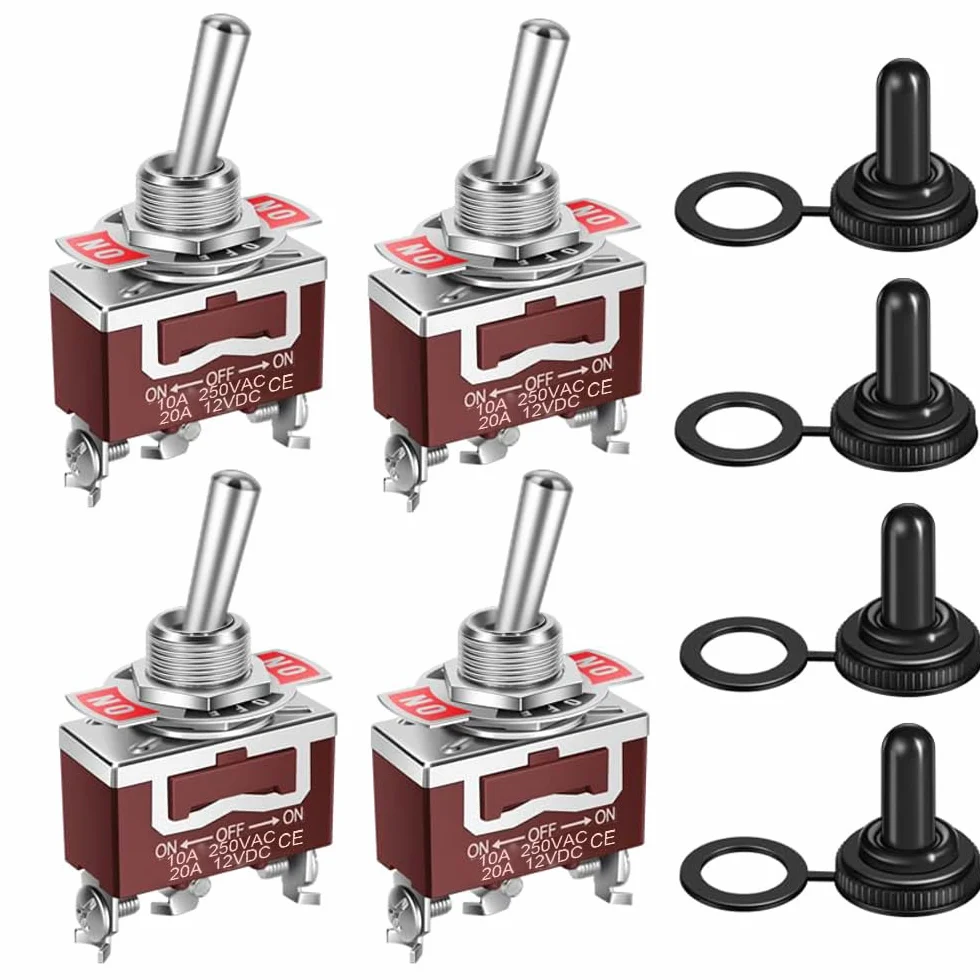 Gebildet Wodoodporny Przełącznik Zatrzaskowy 20A-12VCC/10A-24VDC 20A-125VAC/10A-250VAC DPDT 3Pin ON/OFF/ON Rocker Przełącznik Dwupozycyjny + 4szt. Czapka