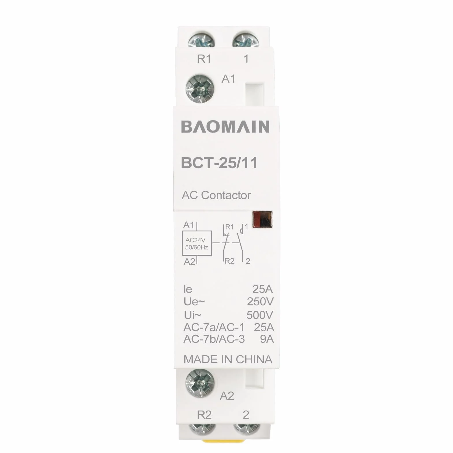 BAOMAIN Stycznik AC 2-biegunowy 25A AC 24V 35mm Montaż na szynie DIN BCT-25/11