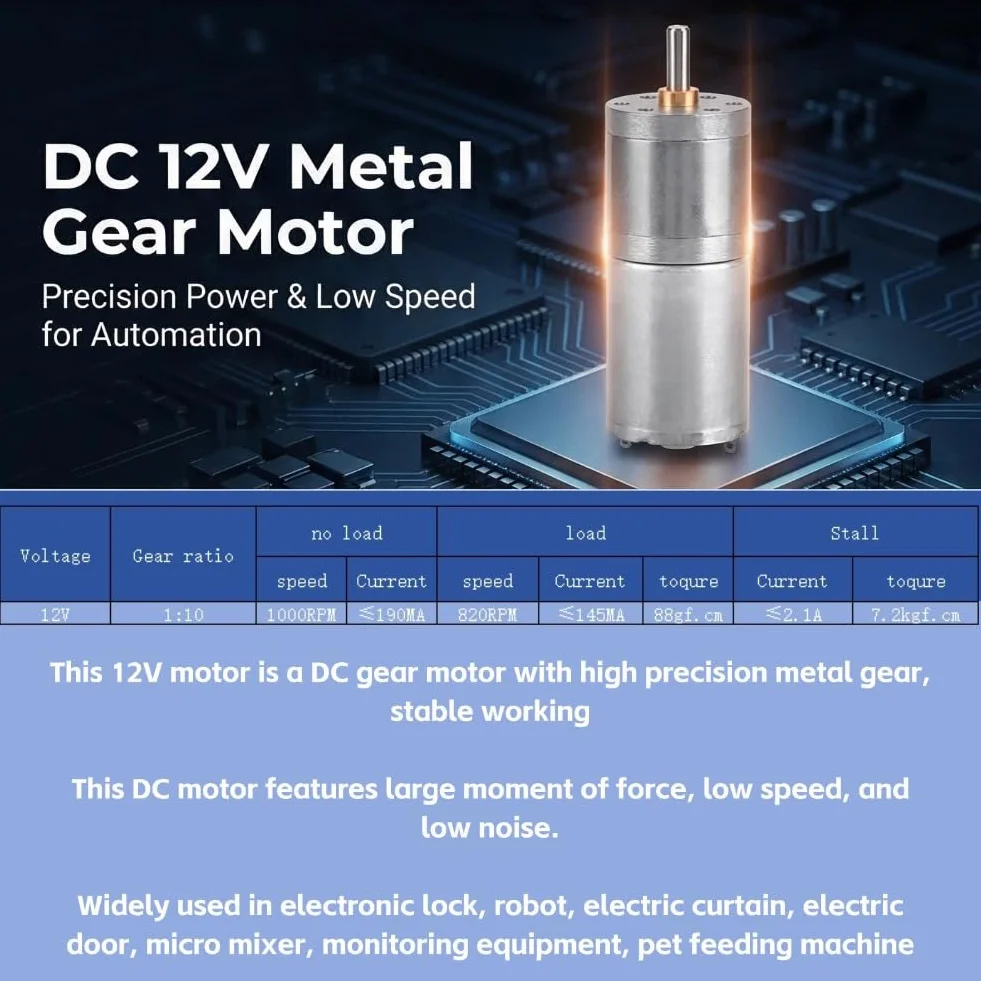 DC Getriebemotor, 25mm DC 12V 25GA-370 Low Speed Metall Getriebemotor für elektronische Sperre(12V 1000RPM)