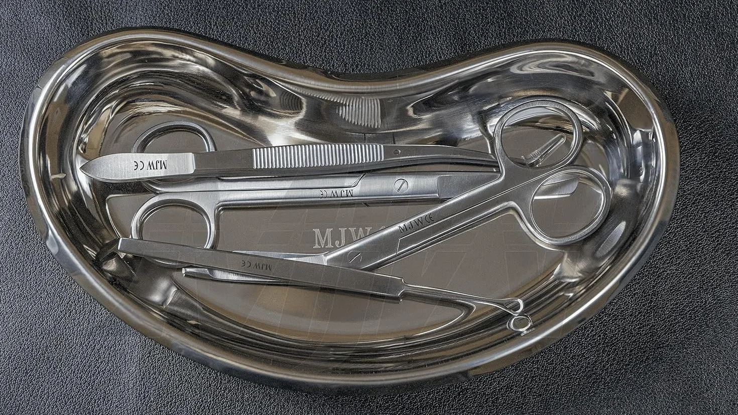 MJW Zestaw 2 Szalek lub Tacek Nerkowych ze Stali Nierdzewnej, Miednica Wymiotna 21,2 cm, Zaokrąglone Krawędzie, Pojemność 500 ml, Pusta Taca Laboratoryjna Wielokrotnego Użytku do Uniwersalnego Użytku