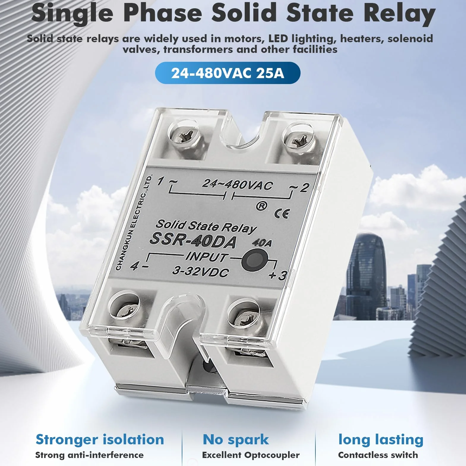 Jadeshay Przekaźnik półprzewodnikowy, jednofazowy moduł przekaźnika półprzewodnikowego SSR-25DA DC do AC 3-32 V DC Wejście 24-480 V AC (rozmiar: 25A)