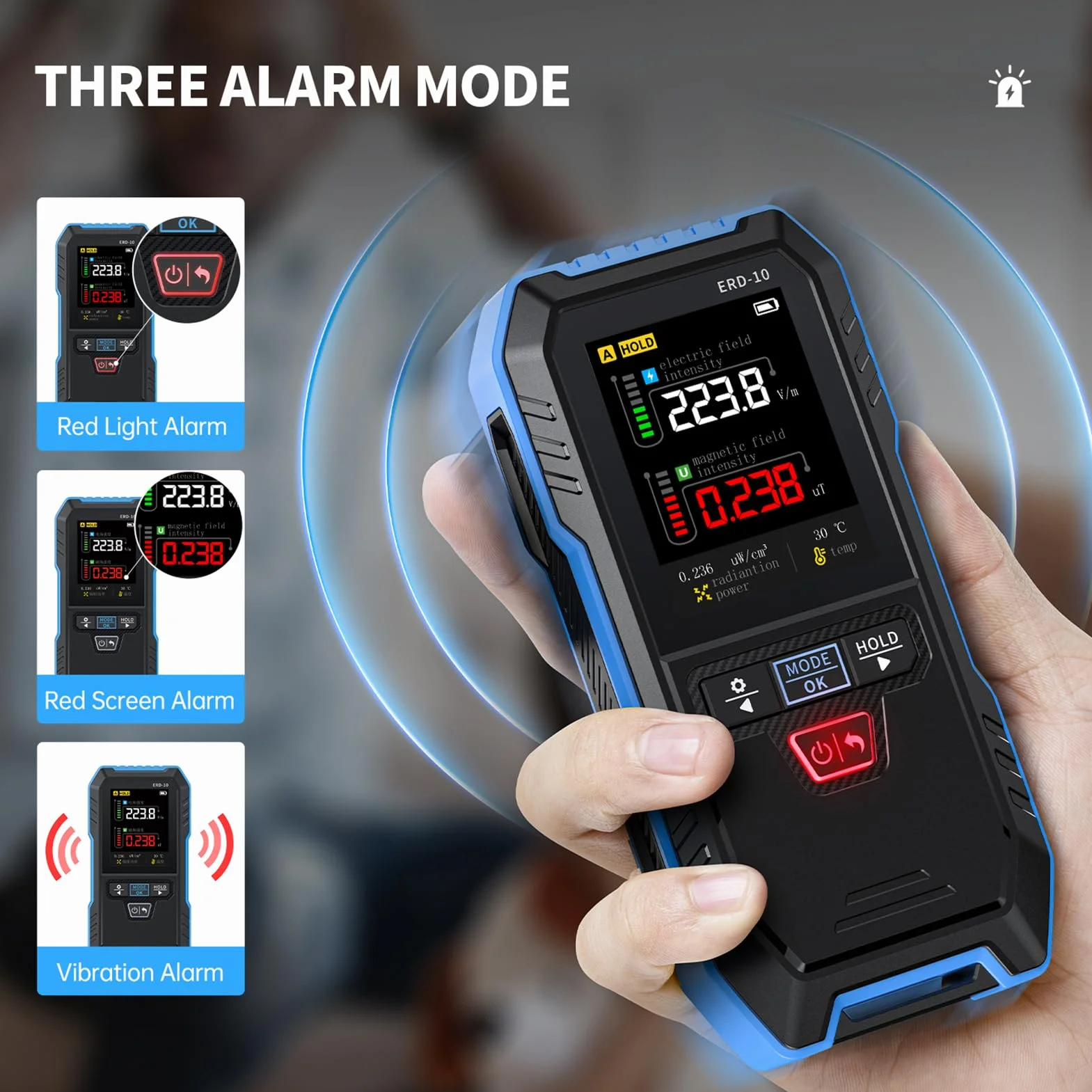 Miernik EMF 3 w 1, detektor promieniowania EF MF RF, ręczny cyfrowy detektor pól elektromagnetycznych, automatyczny alarm LCD, do użytku w domu i w biurze