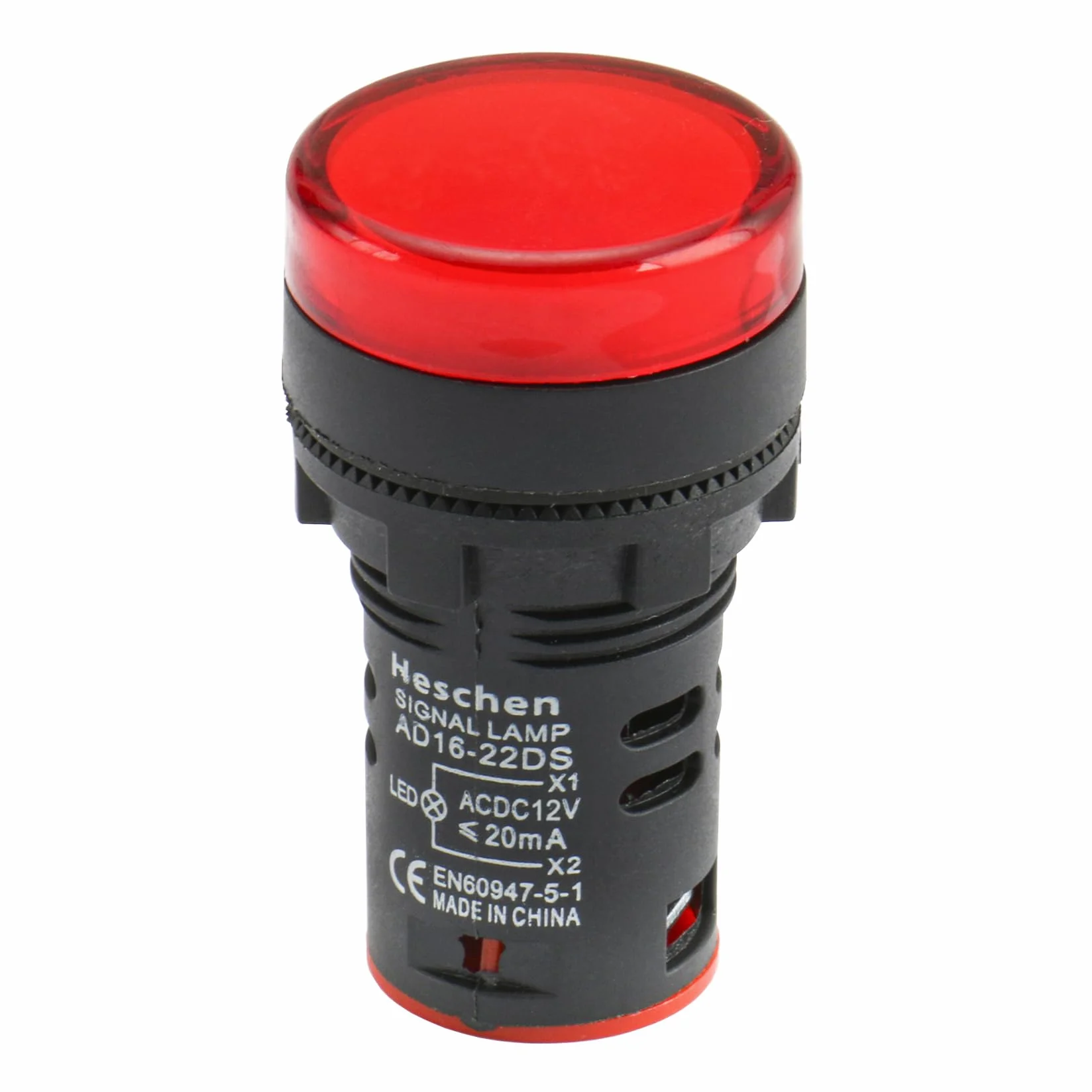 Heschen 22 mm LED wskaźnik świetlny AD16-22D/S 12 V DC 20 mA czerwone światło kolor 5 szt.