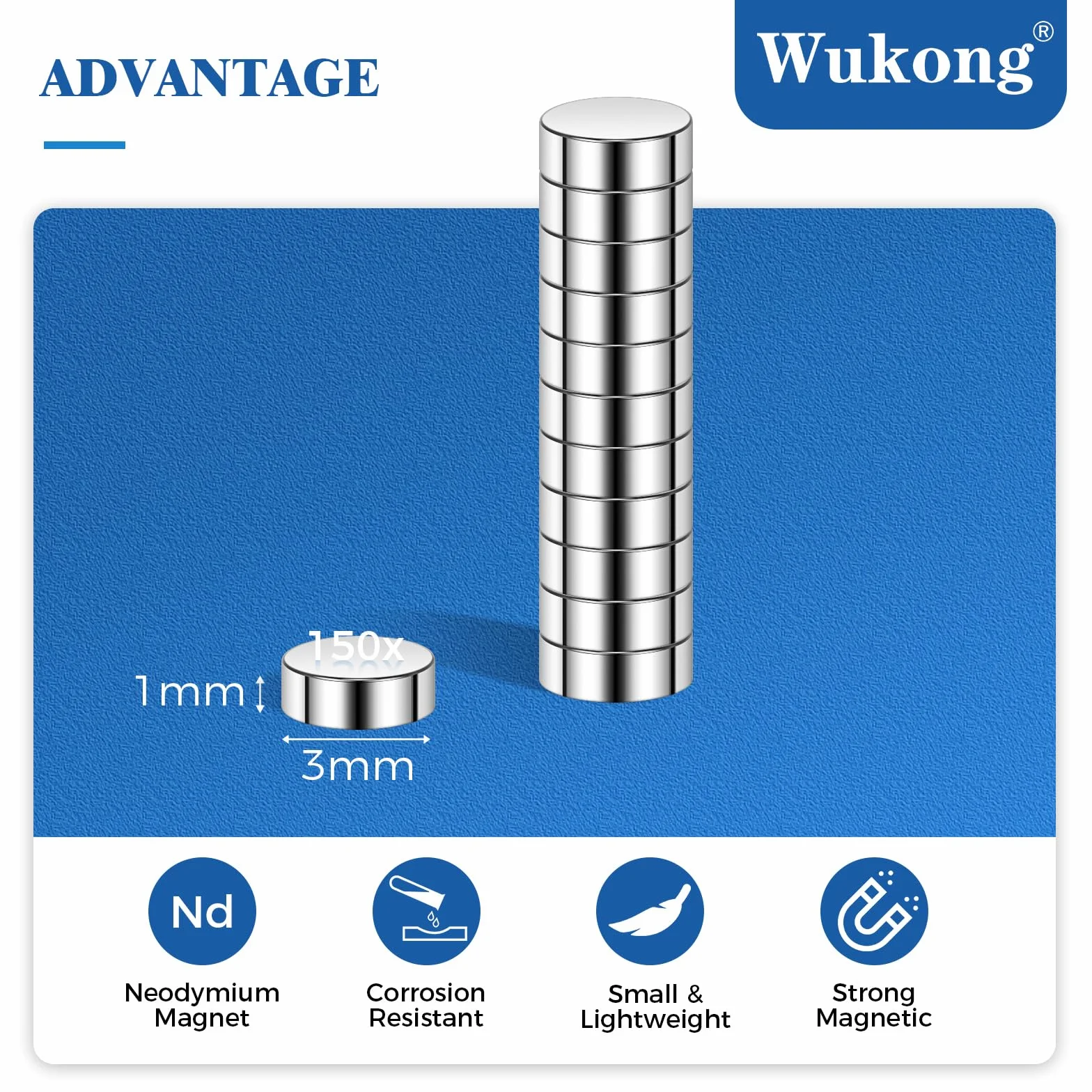 Wukong N45 Małe mocne magnesy 3 x 1 mm, miniaturowe magnesy neodymowe, małe, ale mocne, na lodówkę, do drukarki 3D, modeli i projektów typu „zrób to sam”, 150 szt.