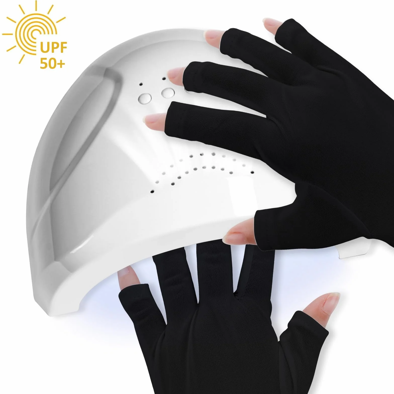 TIESOME 2 rękawice ochronne UV do paznokci, UPF50+ UV rękawiczki z poliestru, bez palców do manicure i lamp żelowych, czarne i białe
