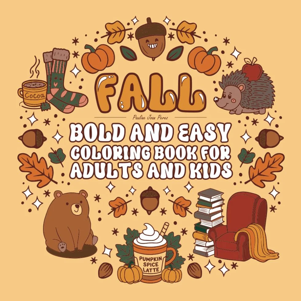 Bold and Easy Coloring Book for Adults and Kids Large Print Thick Lines Square Simple Relaxing Autumn Thanksgiving