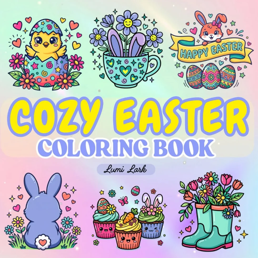 Happy Easter Coloring Book for Kids & Adults: Bold Easy Kawaii Animals
