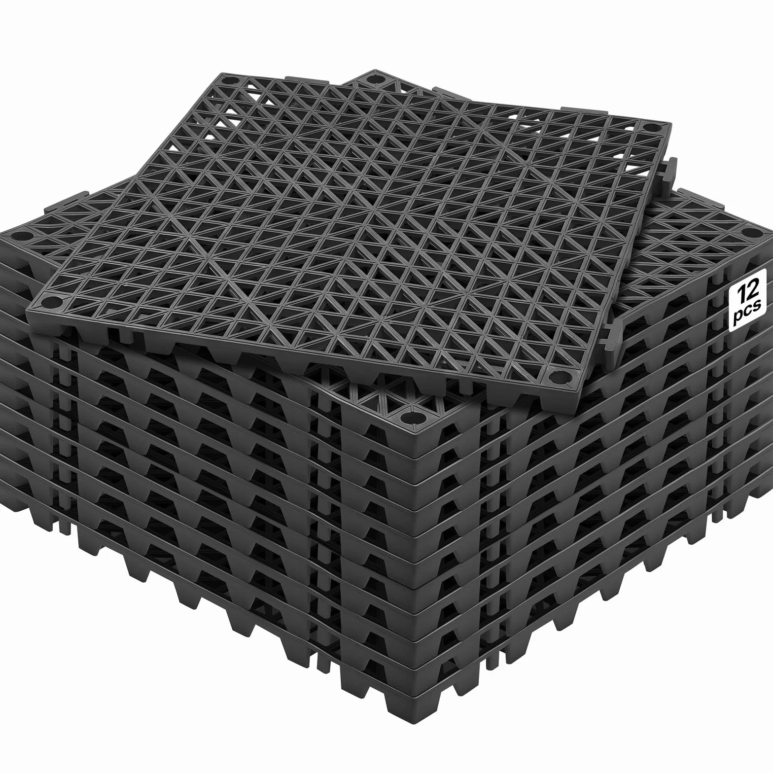 VEVOR Płytki nachodzące na siebie 12 szt. 30 x 30 cm drenażowe PCW czarne