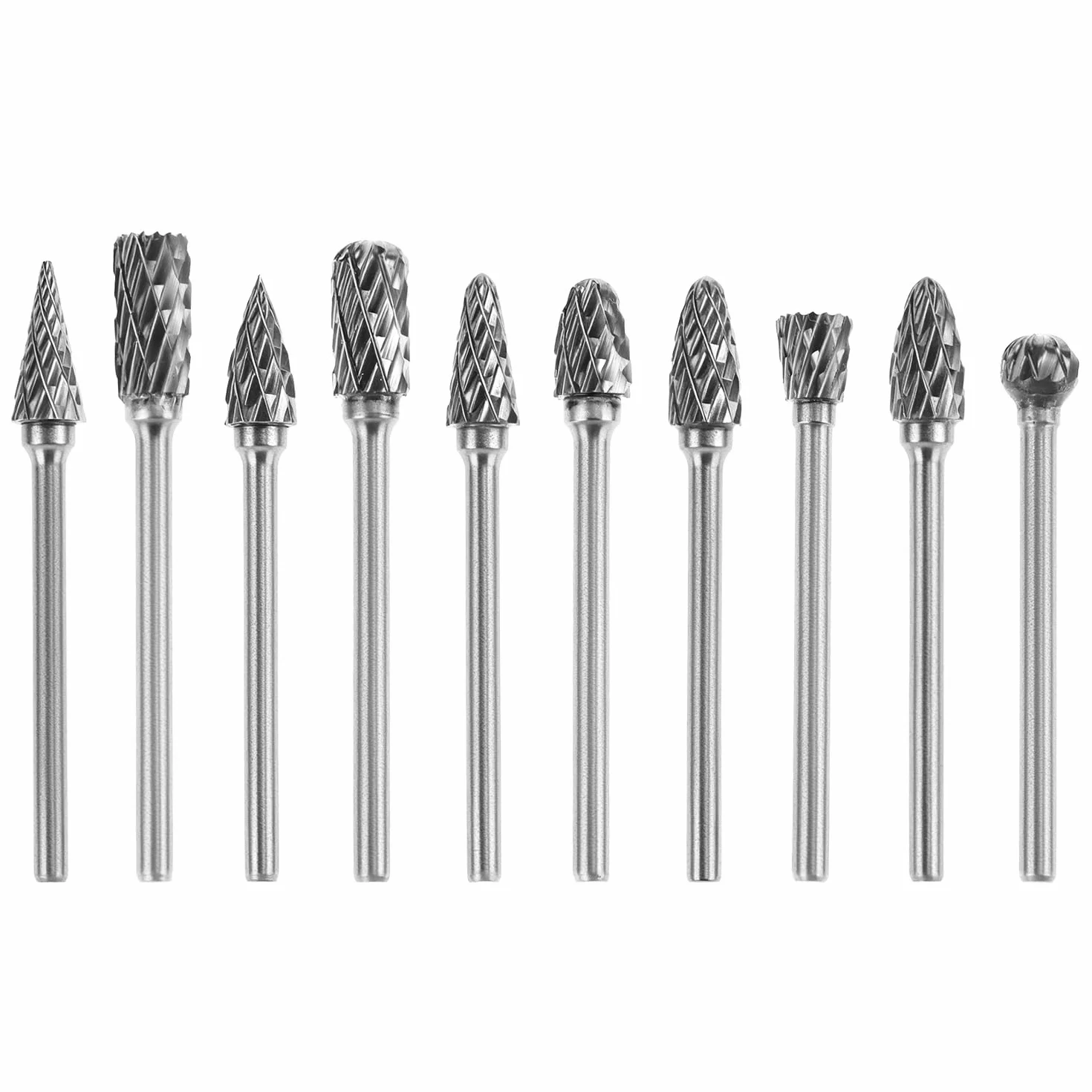 QWORK® 10 szt. Zadziory z podwójnym cięciem z węglika, zestaw zadziorów obrotowych z węglika wolframu 3mm Shank 6mm głowica szlifierska do DIY rzeźba polerowanie metalu grawerowanie