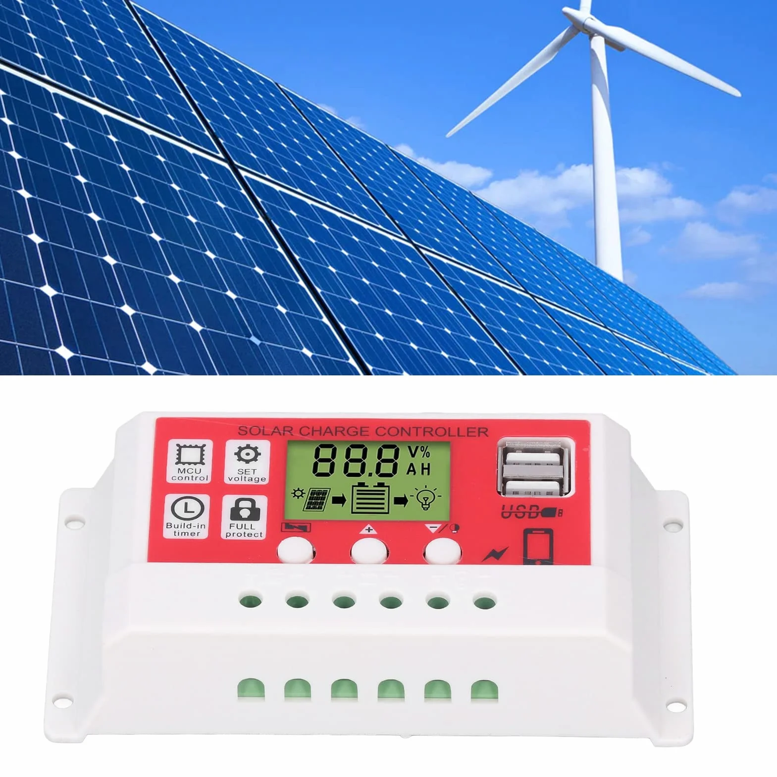 Kontroler akumulatora fotowoltaicznego, wysoka wydajność, inteligentny, 3-fazowy regulator obwodu PWM, regulator ładowania słonecznego 12 V/24 V do systemu zasilania (10 A)